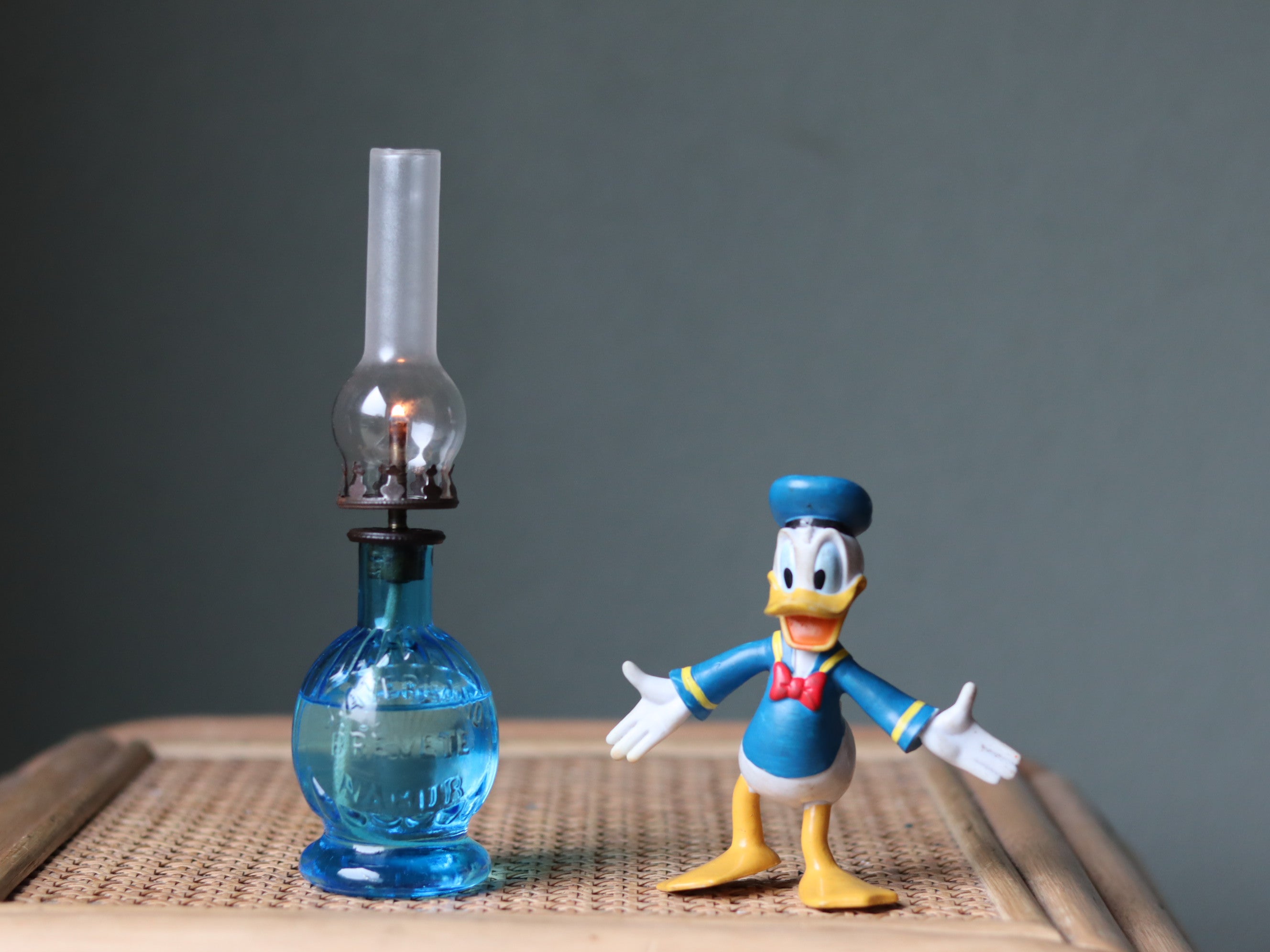 Rare Vintage Blue Oil Lamp – Bedside Nightlight (c.1920) – J. Averland Brevette Namur