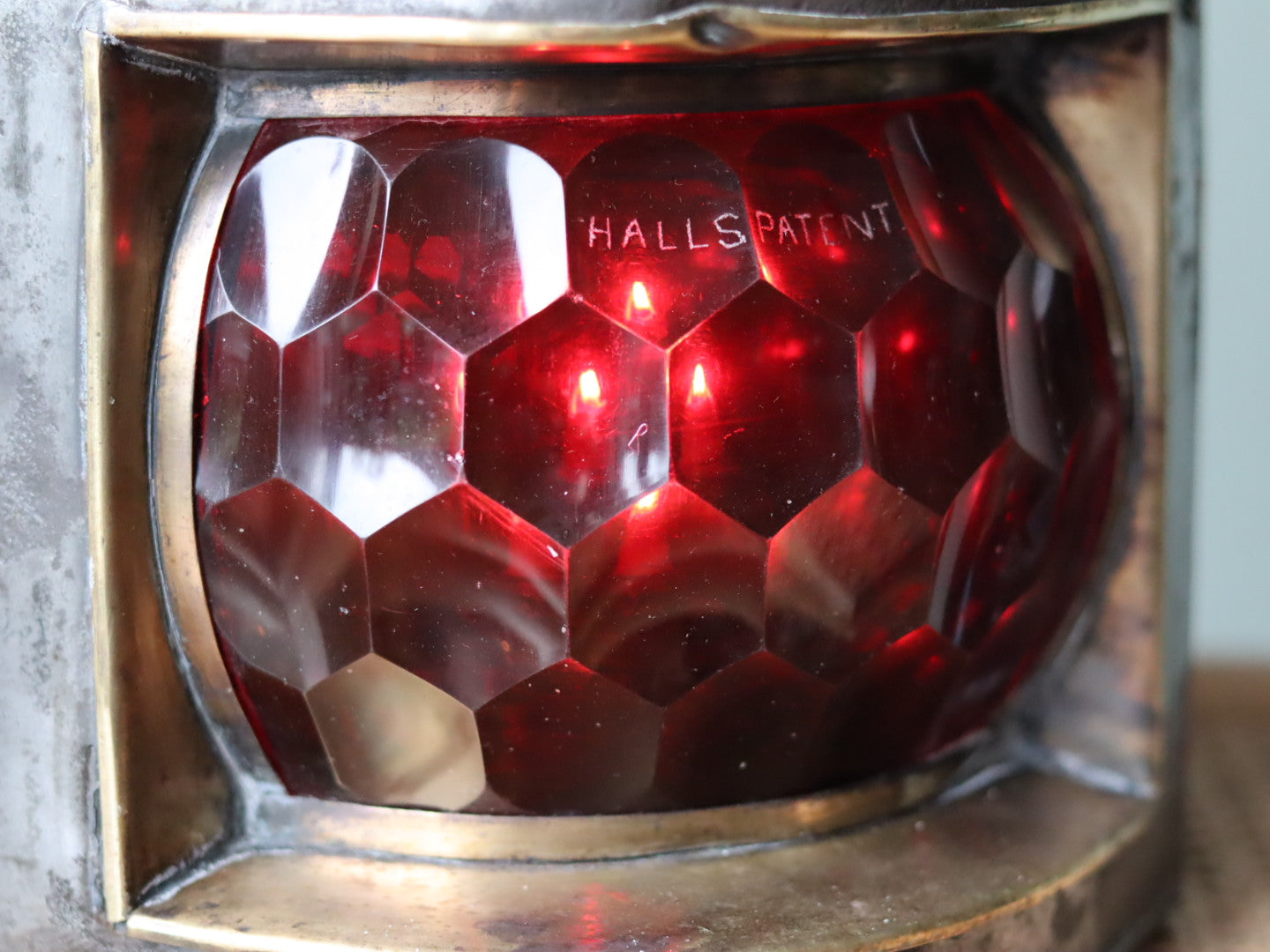 Extremely Rare Vintage Port Ship Lamp with Red Prismatic Glass – Hall’s Patent c. 1890-1910