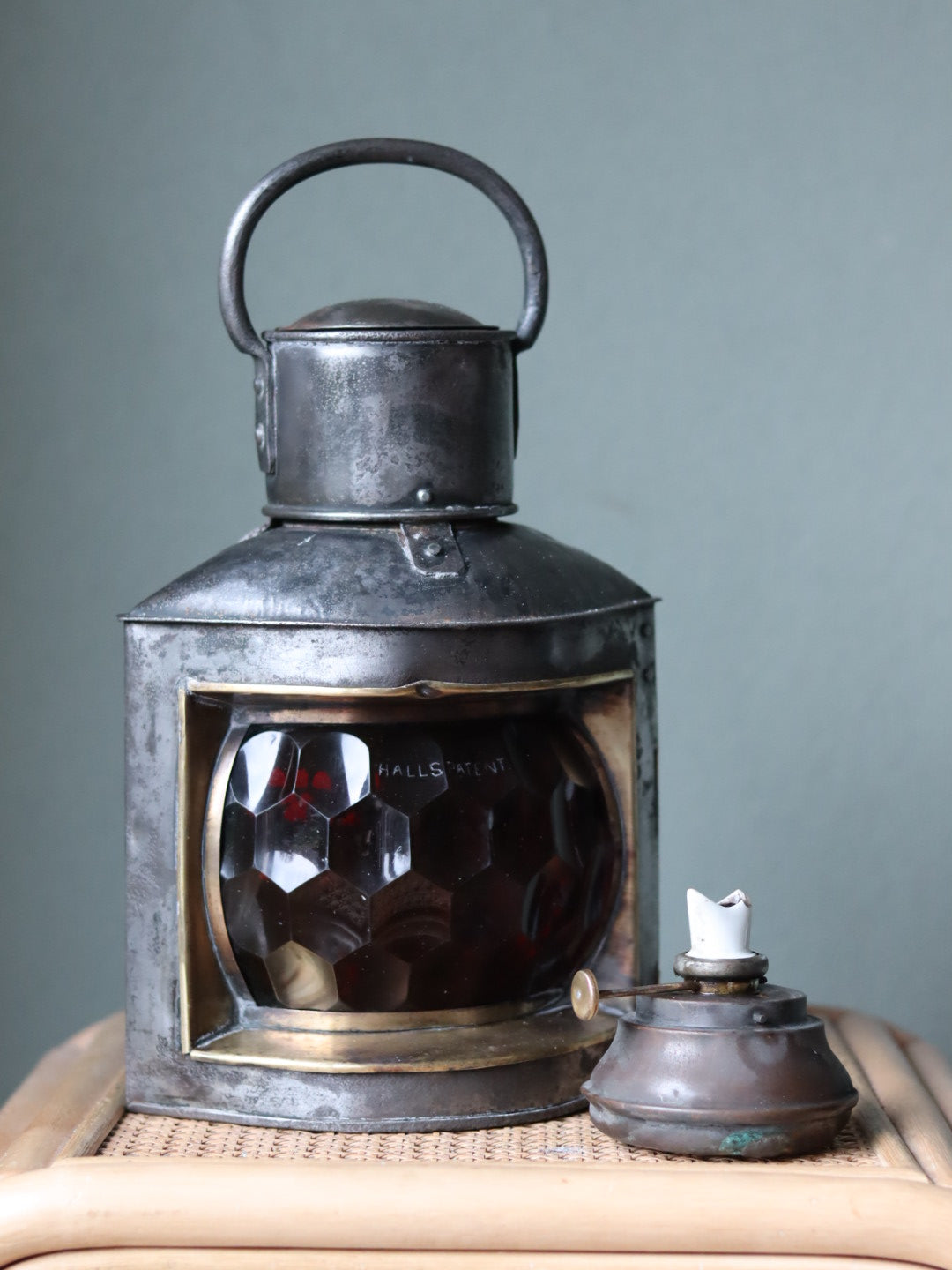 Extremely Rare Vintage Port Ship Lamp with Red Prismatic Glass – Hall’s Patent c. 1890-1910