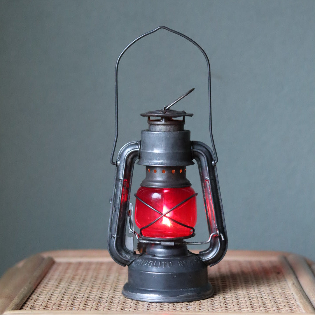 Rare Portuguese Hurricane Lantern – Hipolito No. 175 with Red Glass (1960s–1970s)