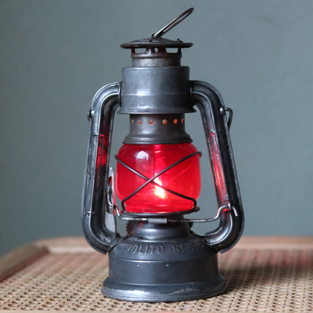 Rare Portuguese Hurricane Lantern – Hipolito No. 175 with Red Glass (1960s–1970s)