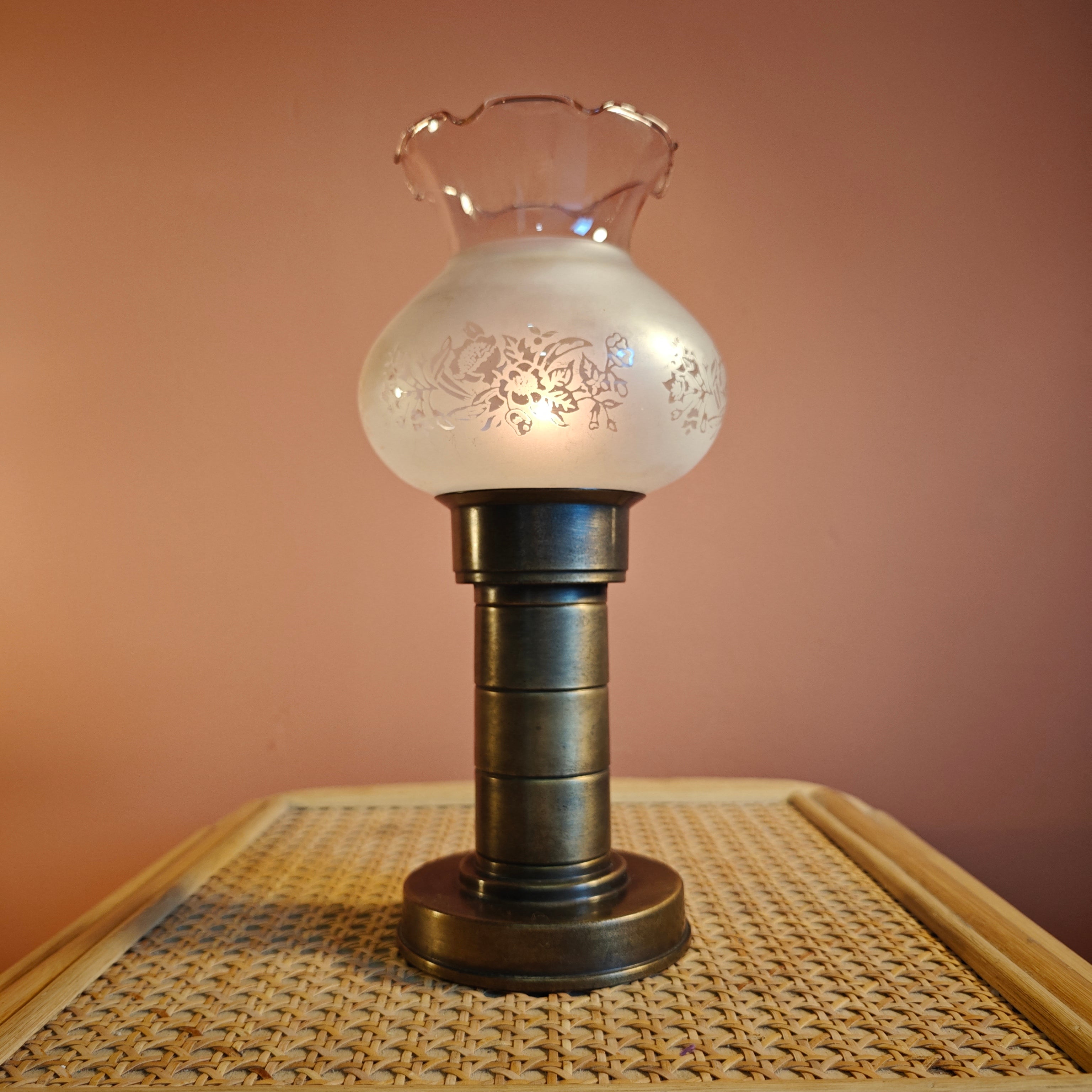 Rare German Brass Candle Holder with Glass Shade – Föhl, Made in Germany