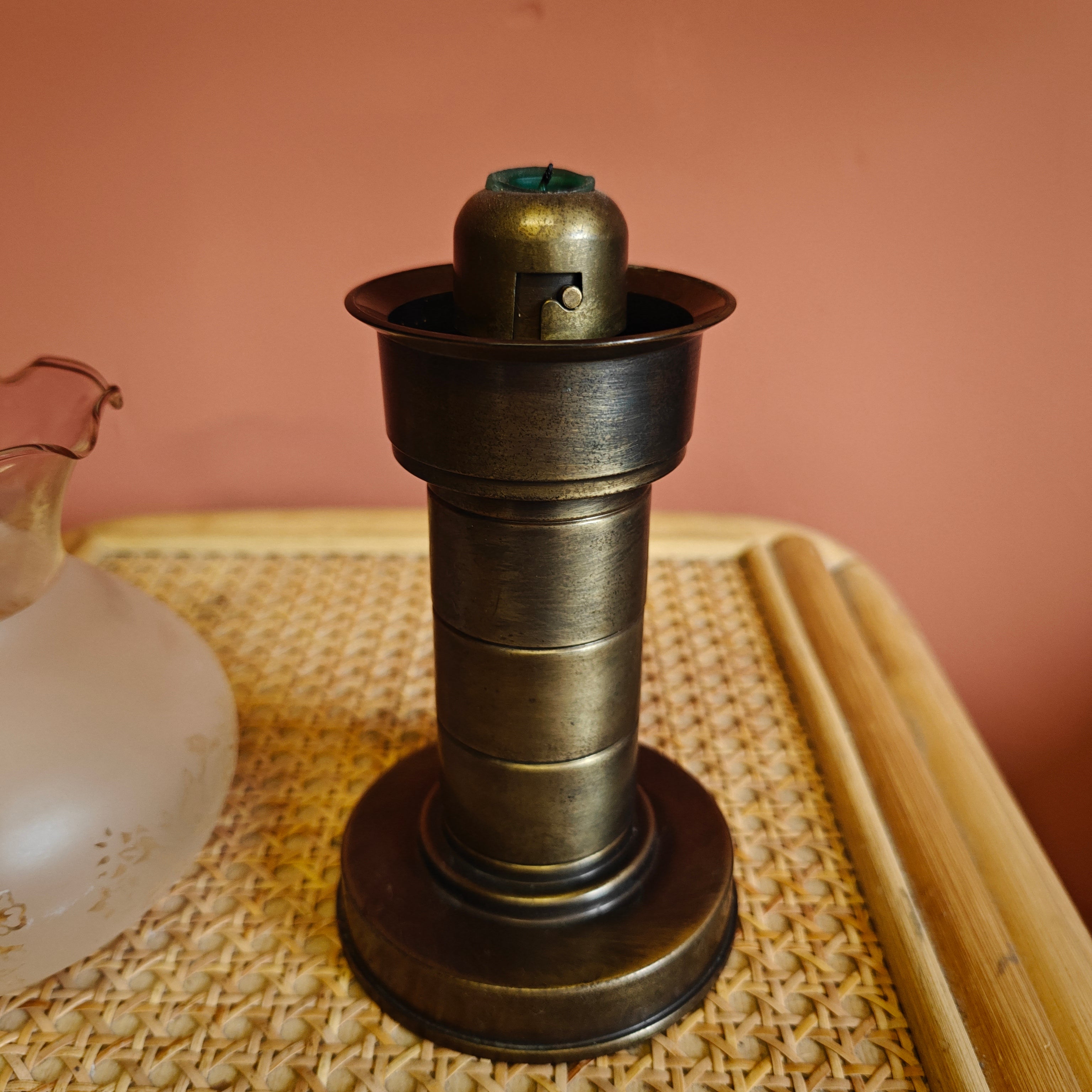 Rare German Brass Candle Holder with Glass Shade – Föhl, Made in Germany