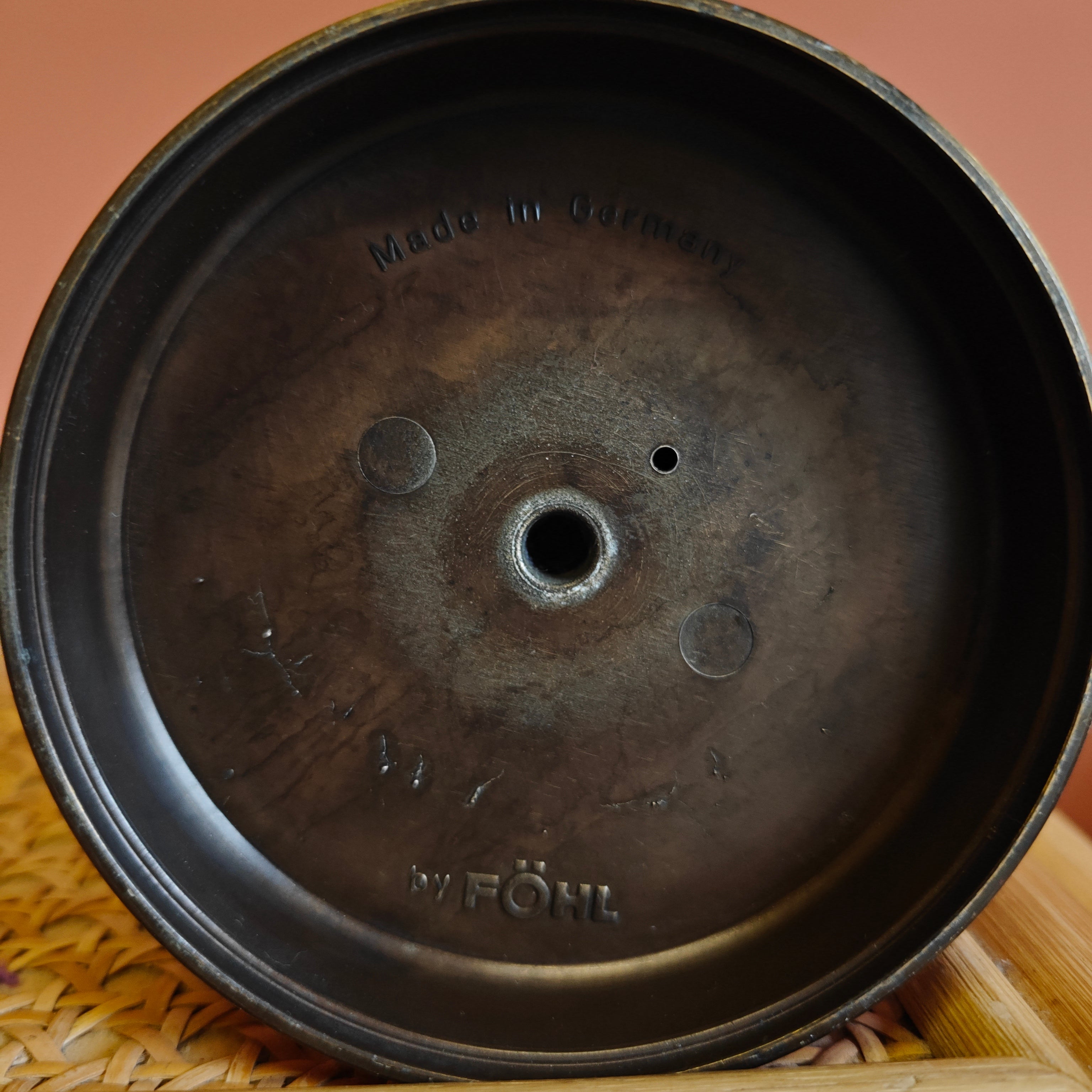 Rare German Brass Candle Holder with Glass Shade – Föhl, Made in Germany