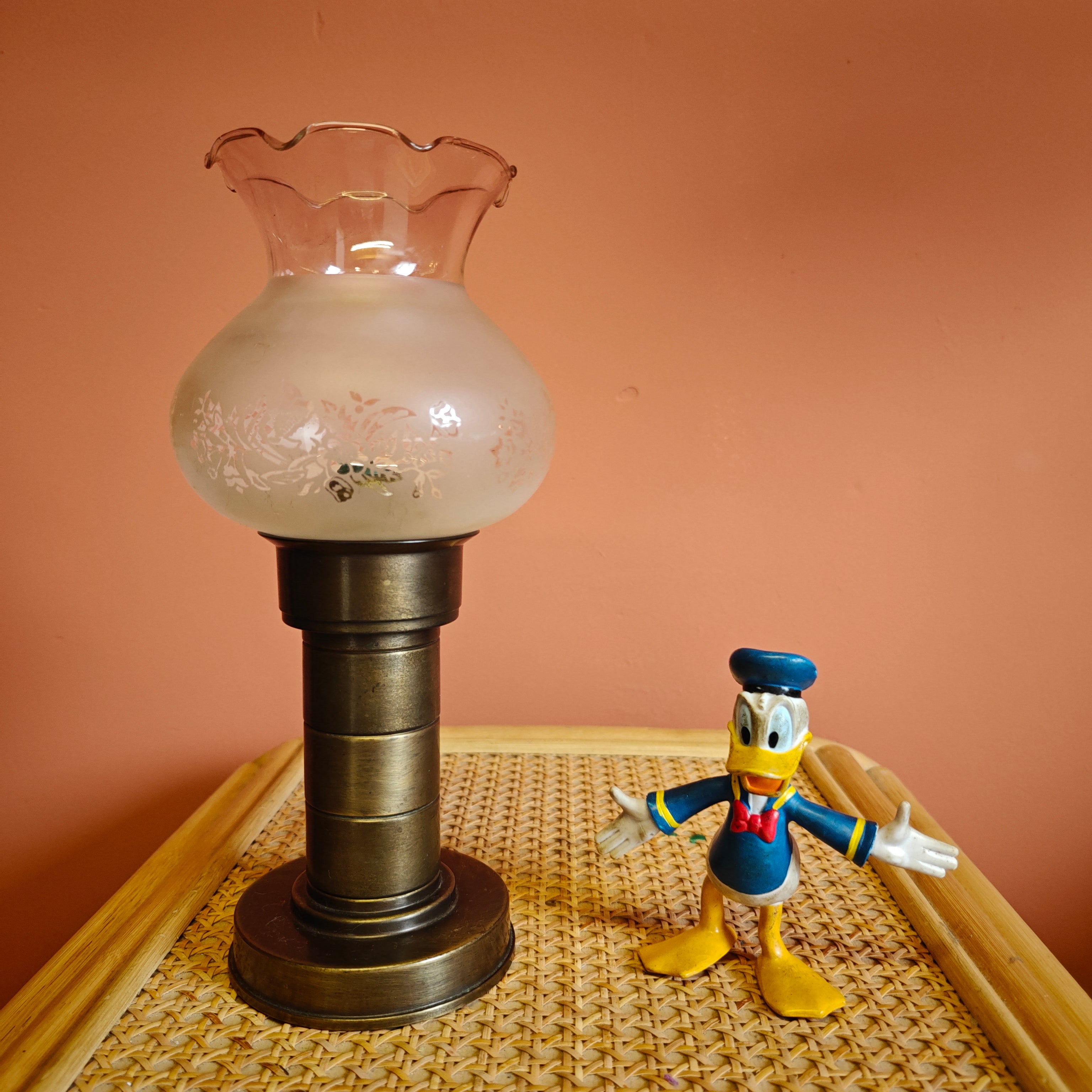 Rare German Brass Candle Holder with Glass Shade – Föhl, Made in Germany