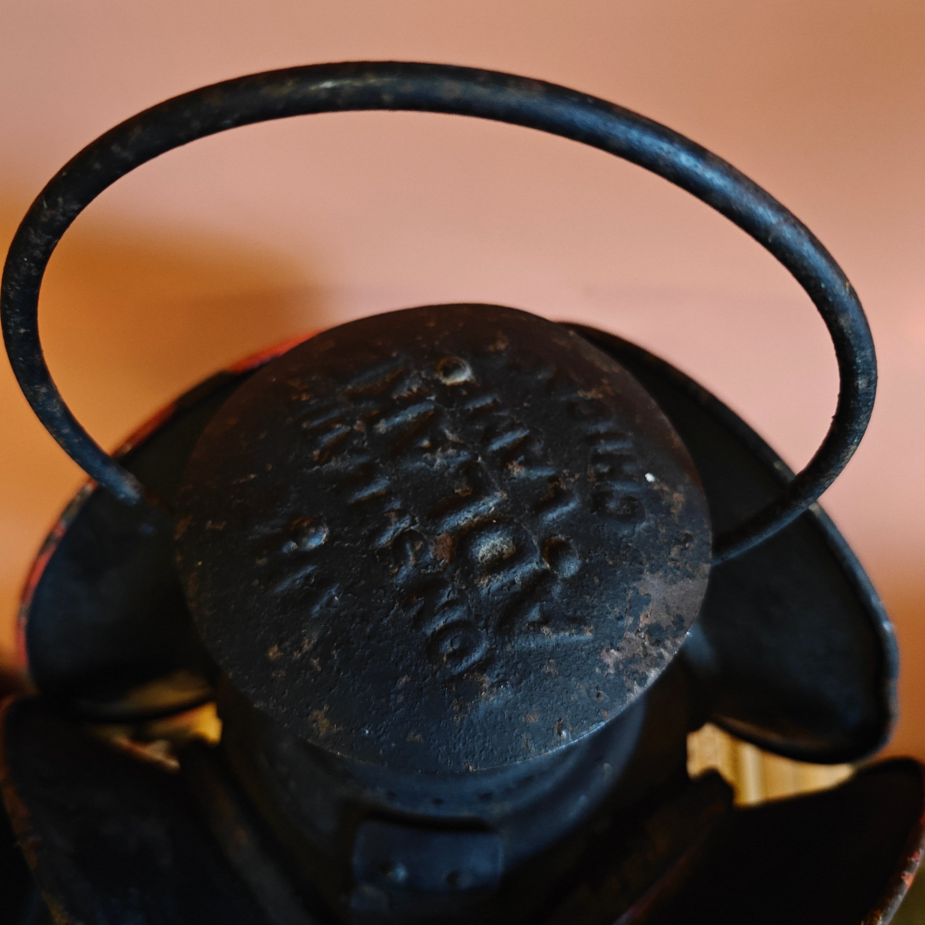 Rare Antique Railway Signal Lamp – Adlake “Non-Sweating” Lamp, Chicago, 1920s–1930s, showing original oil reservoir top view