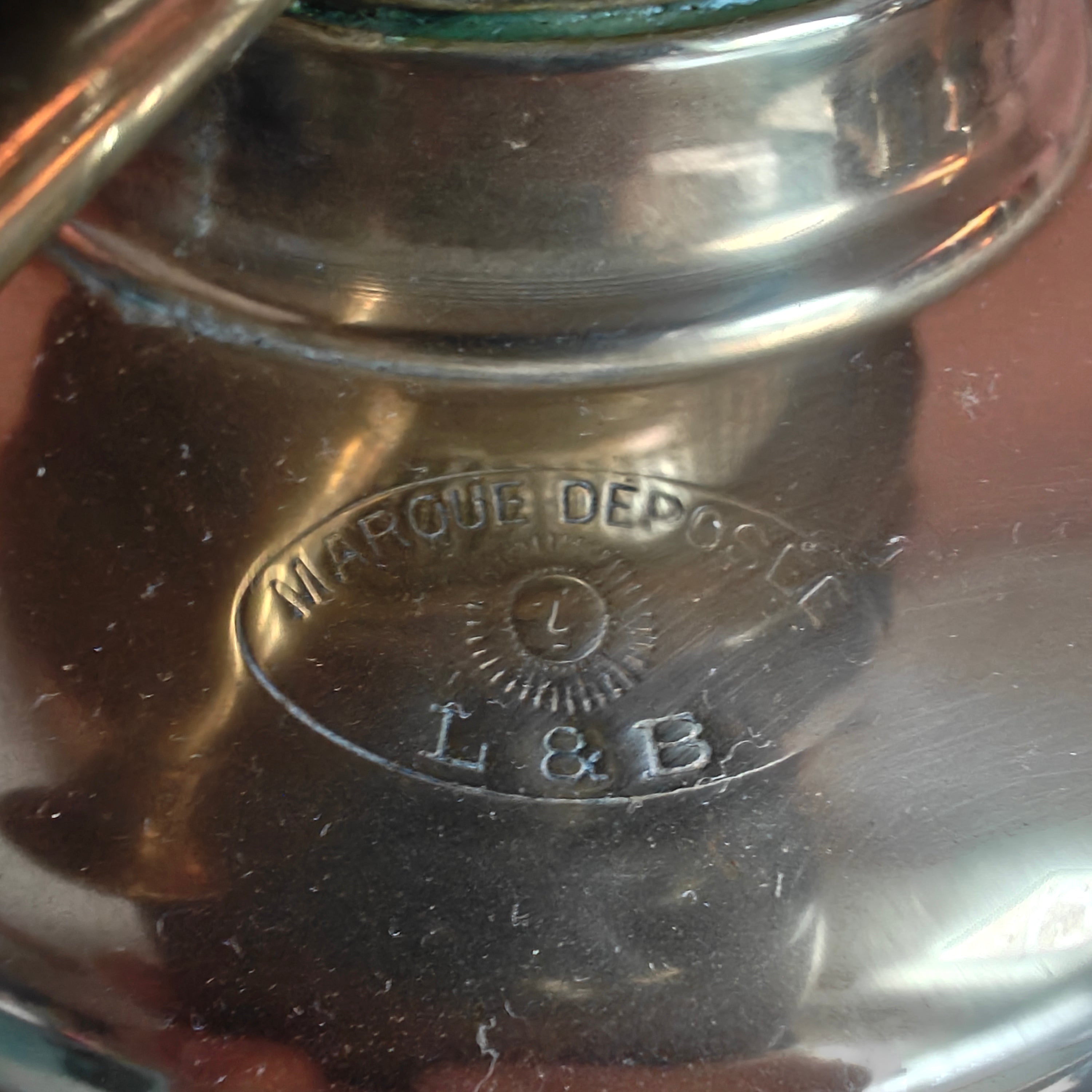 Elegant Brass Oil Lamp with Brass Shade – L & B Lempereur Bernard (Belgium), Featuring Unique Burner Design