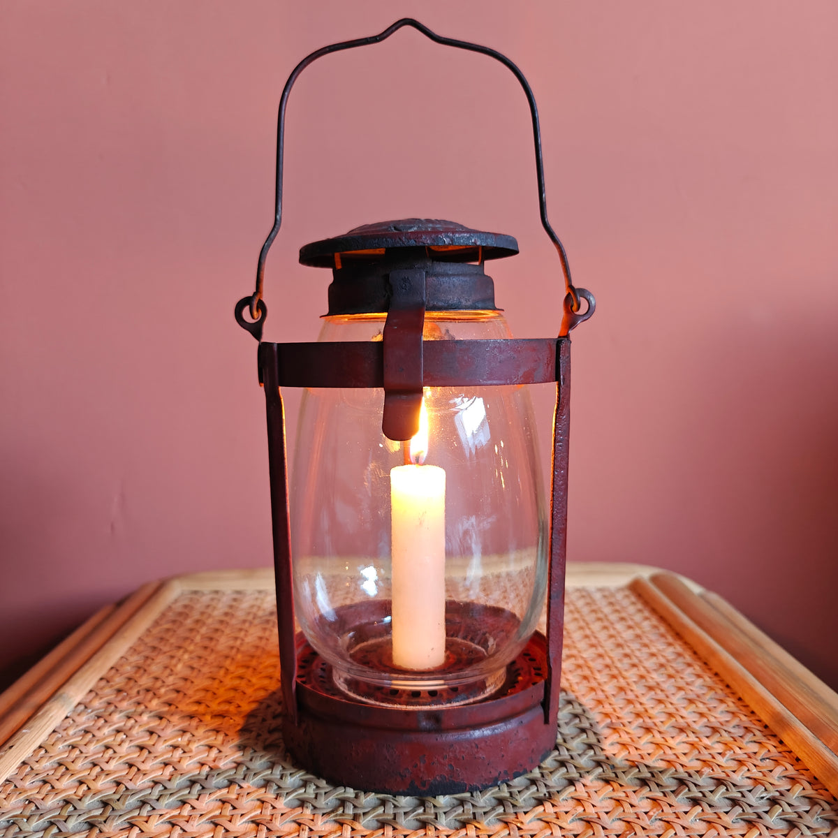Rare Vintage Frowo Candle Lantern – Model No. 333 – Post-WWII Design with original glass and lit candle inside