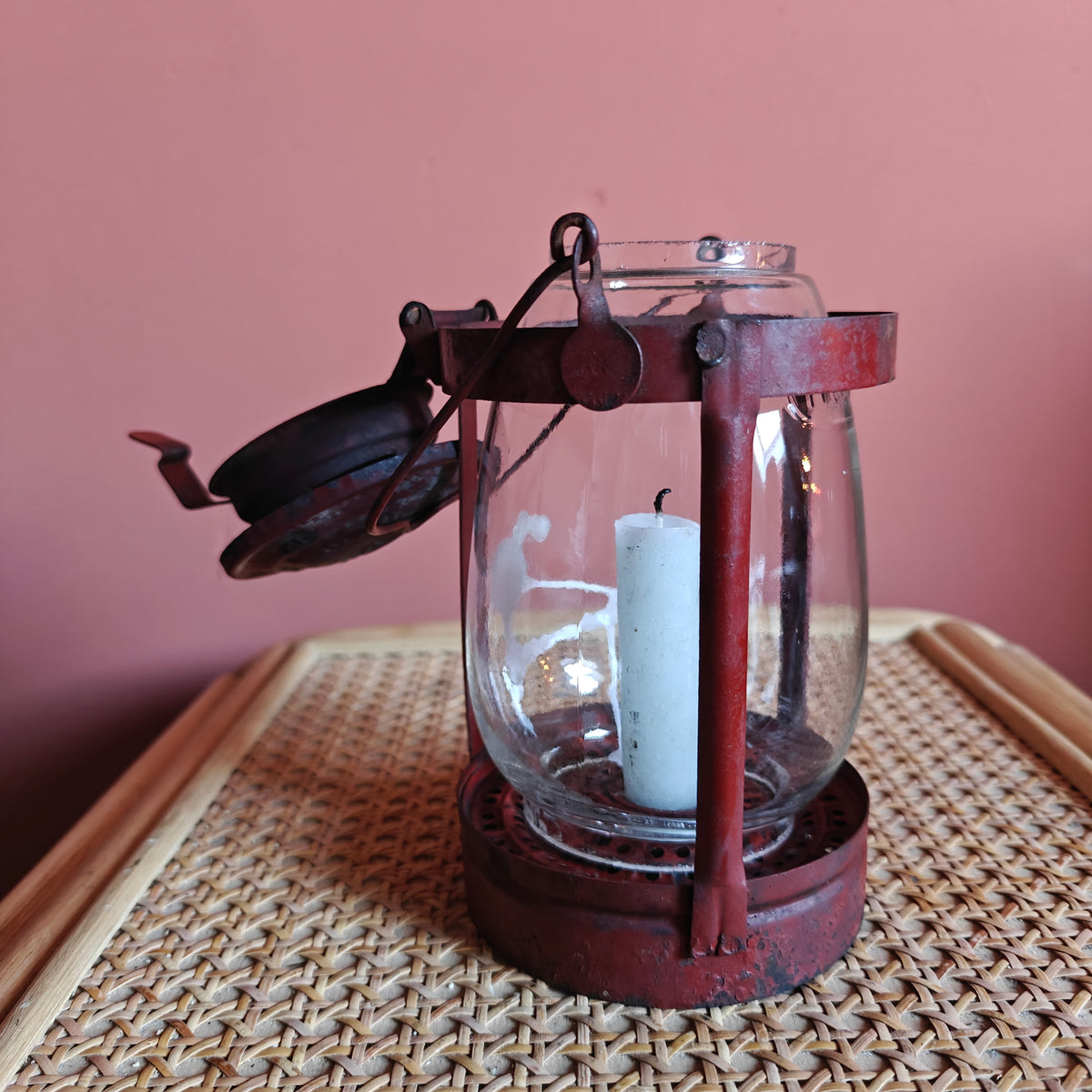 Rare Vintage Frowo Candle Lantern – Model No. 333 – Post-WWII Design with original glass and iron oil lamp frame