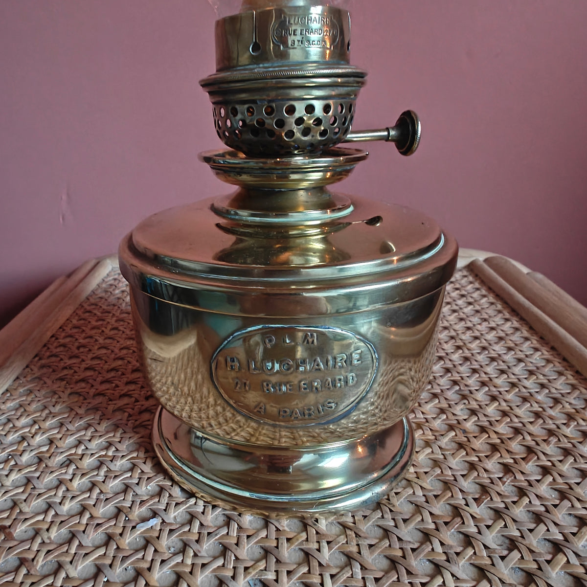 Rare Antique Table Oil Lamp – H. Luchaire PLM, Paris brass lamp circa 1910 with detailed craftsmanship and functional wick mechanism