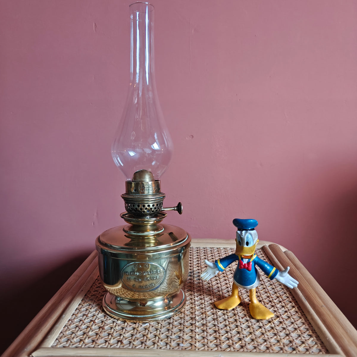 Rare Antique Table Oil Lamp – H. Luchaire PLM, Paris, Brass, Circa 1910, Fully Functional with clear glass chimney