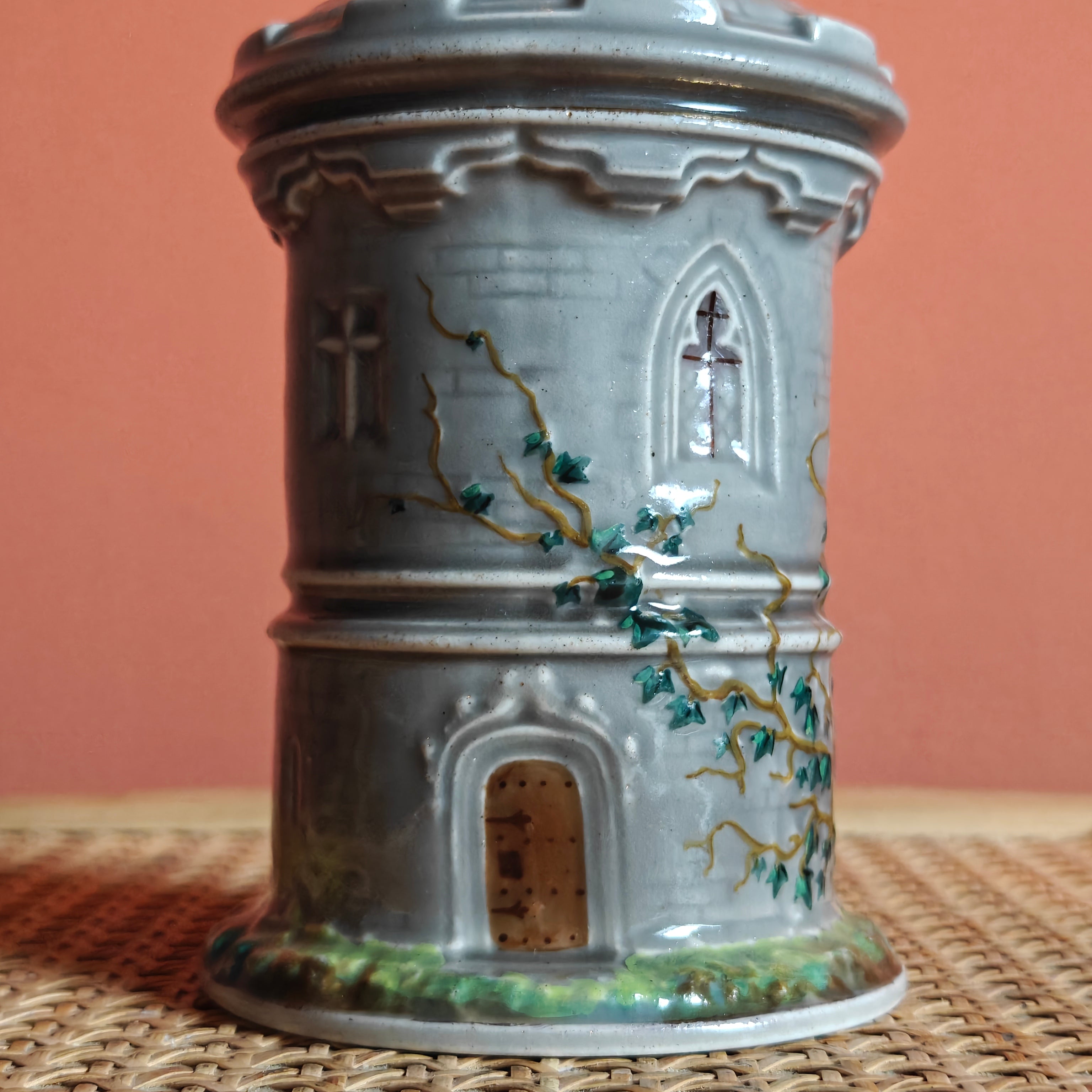 Rare Vintage Ceramic Oil Lamp – Tower Design with SIAE Burner (1930s)