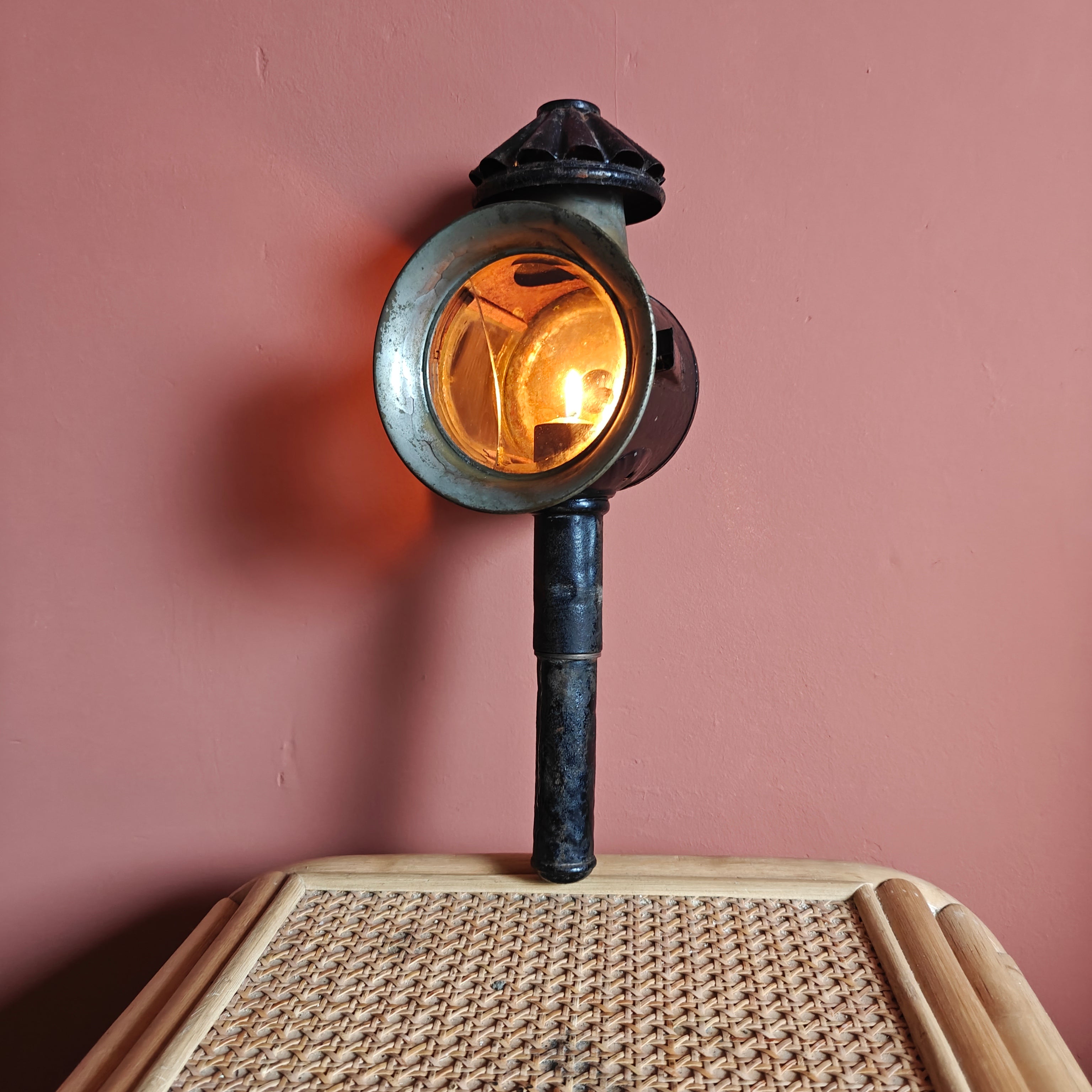 Antique Carriage Lantern – Candle-Powered with Curved Side Glass, Early 1900s