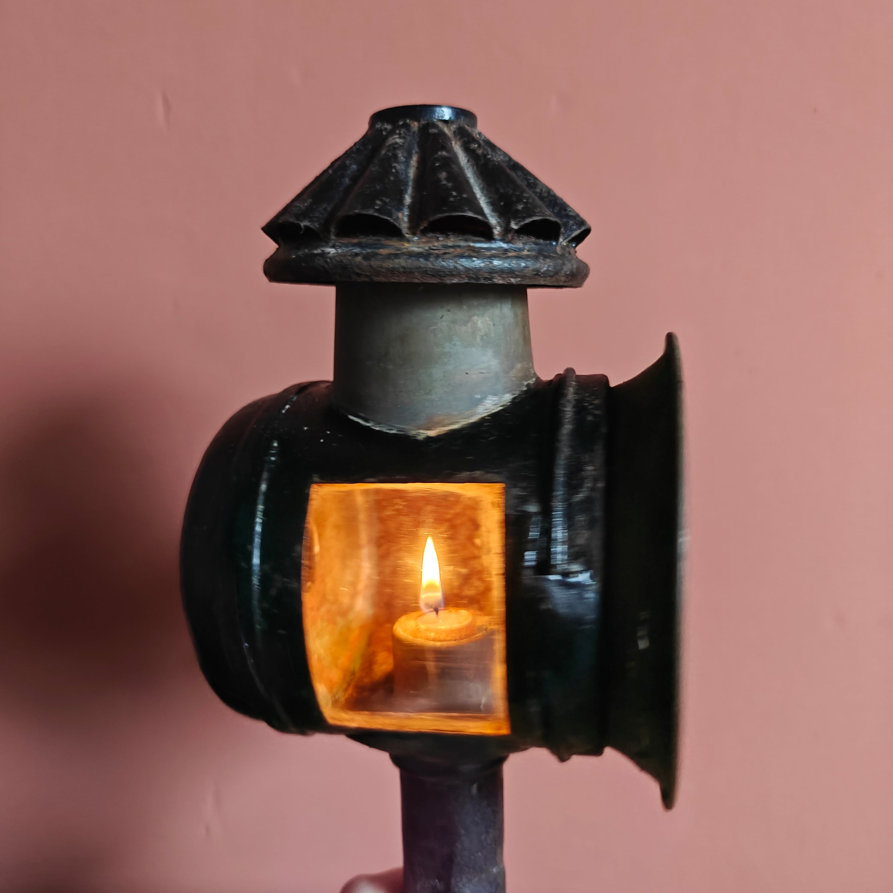 Antique Carriage Lantern – Candle-Powered with Curved Side Glass, Early 1900s