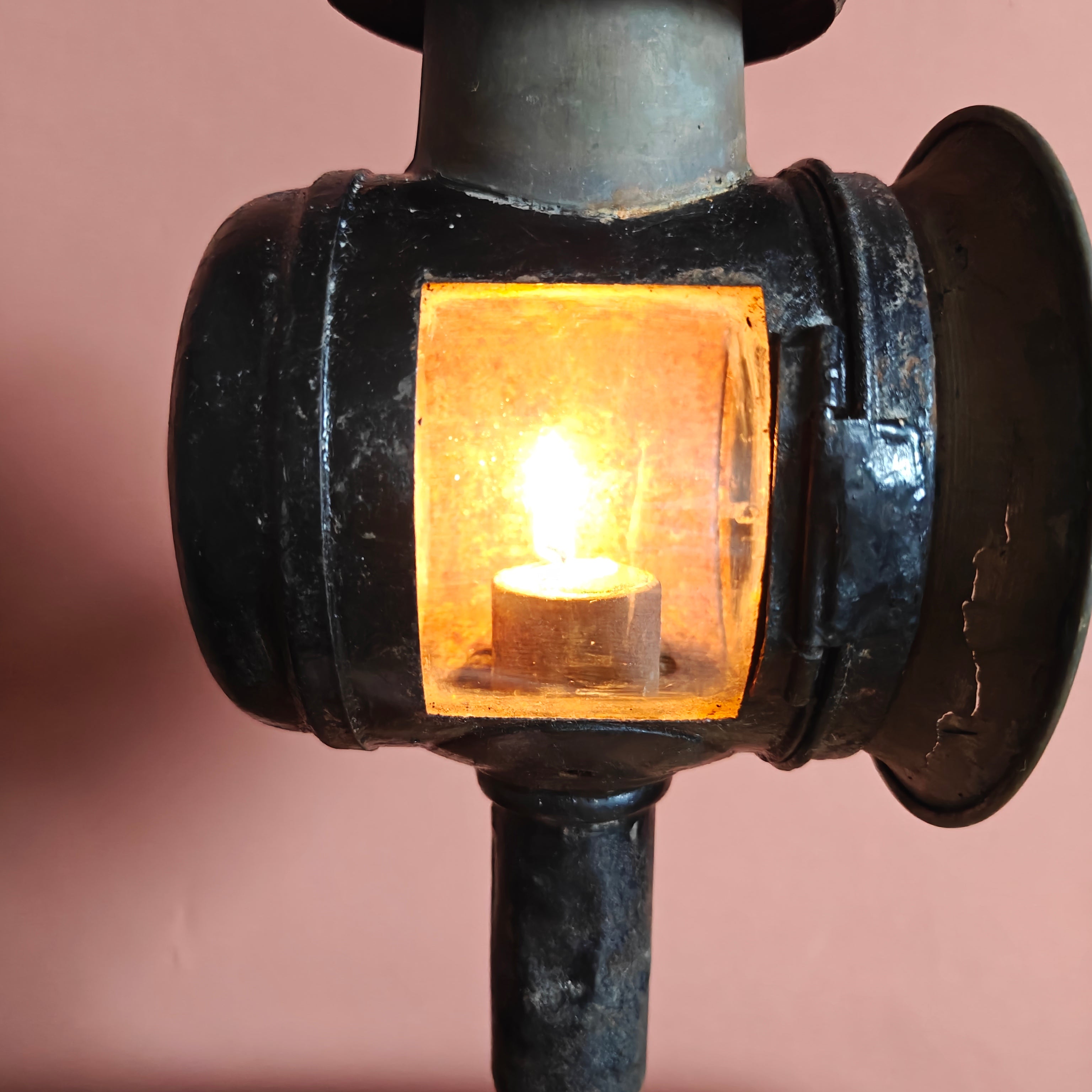 Antique Carriage Lantern – Candle-Powered with Curved Side Glass, Early 1900s