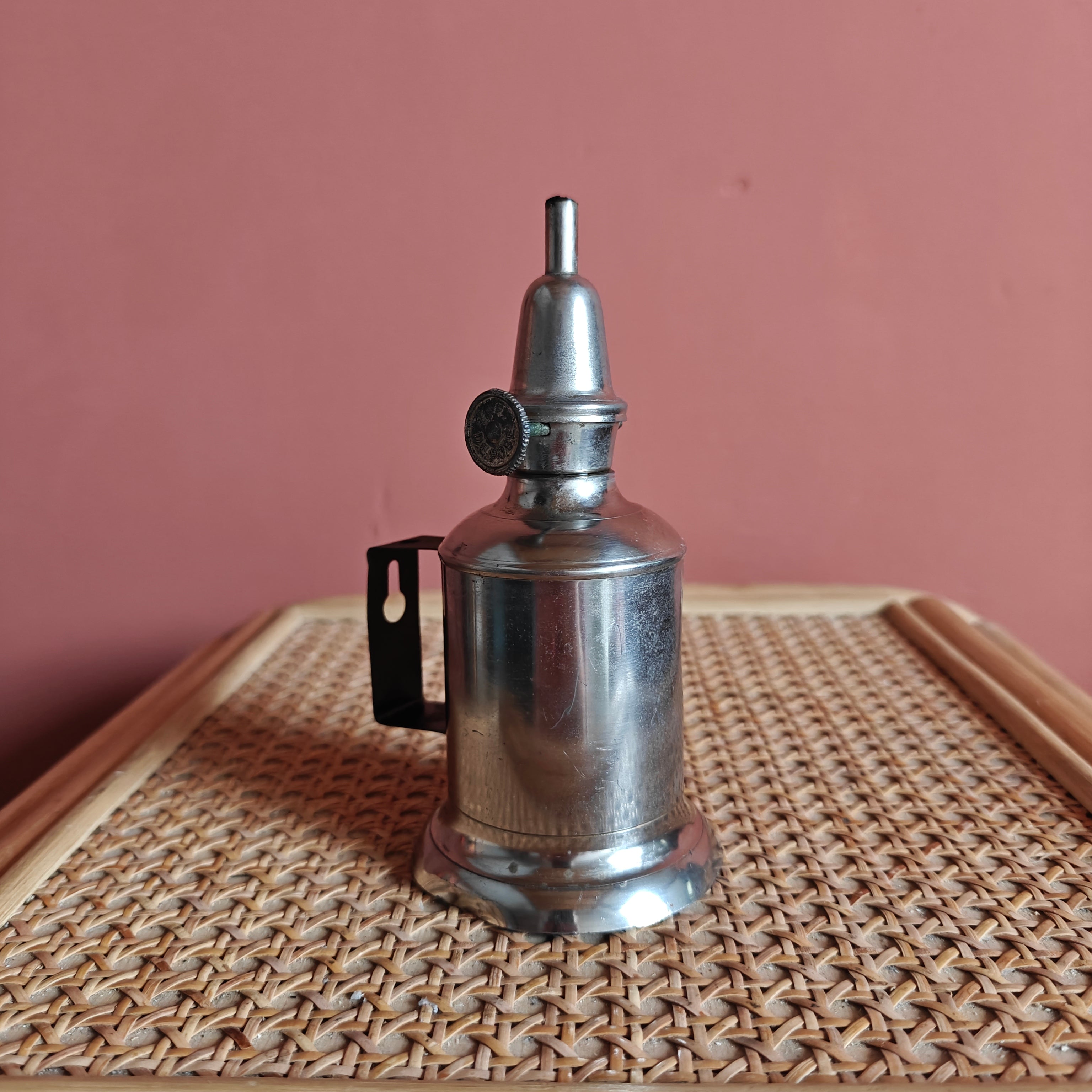 Vintage French Oil Lamp – Pigeon Style with T.F. Déposé Burner (17 cm) showcasing its classic metal design and functional burner mechanism.