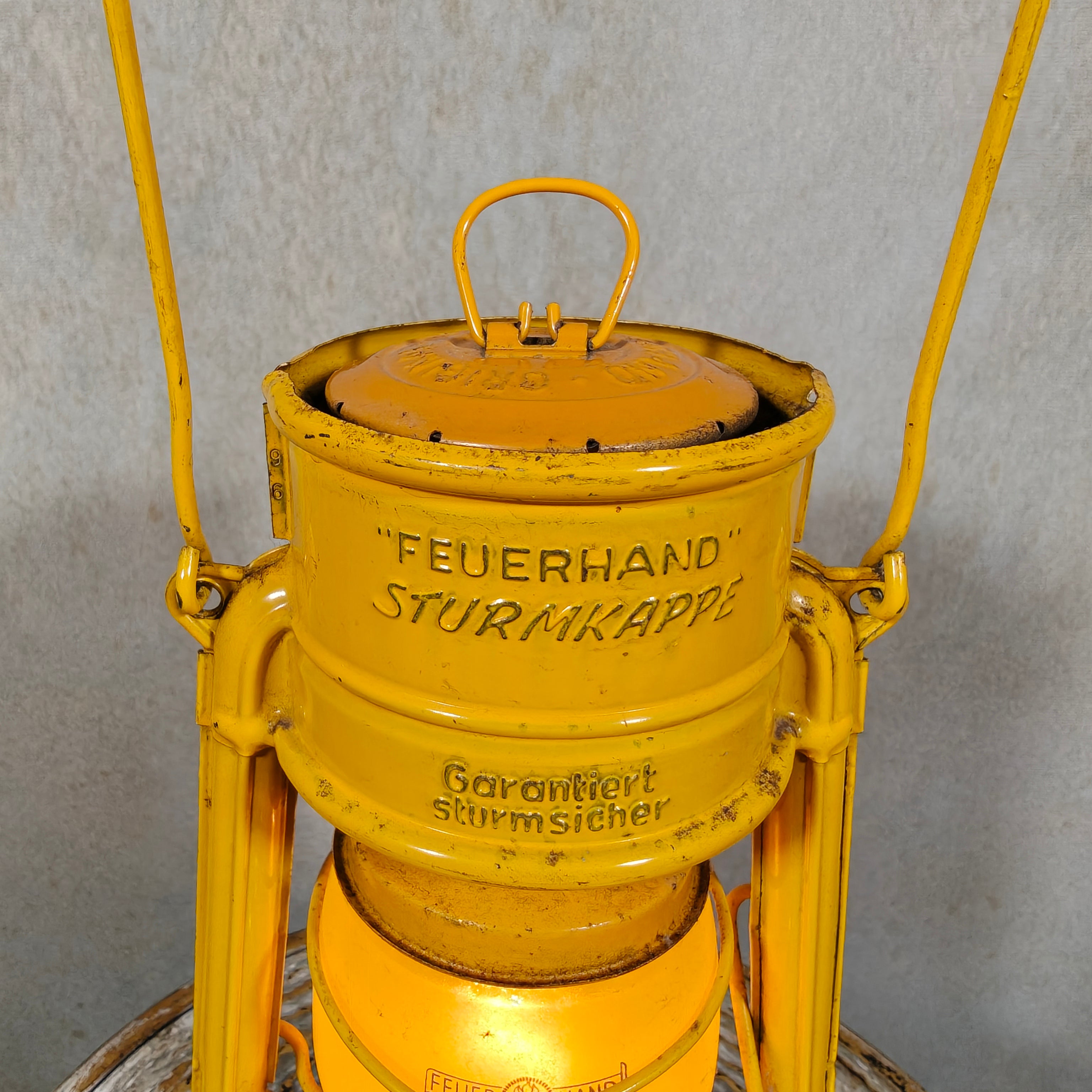 Beautiful Yellow Feuerhand Hurricane Lantern – Baby 276 STK/120 – Vintage Safety Lantern – Germany oil lamp in vibrant yellow