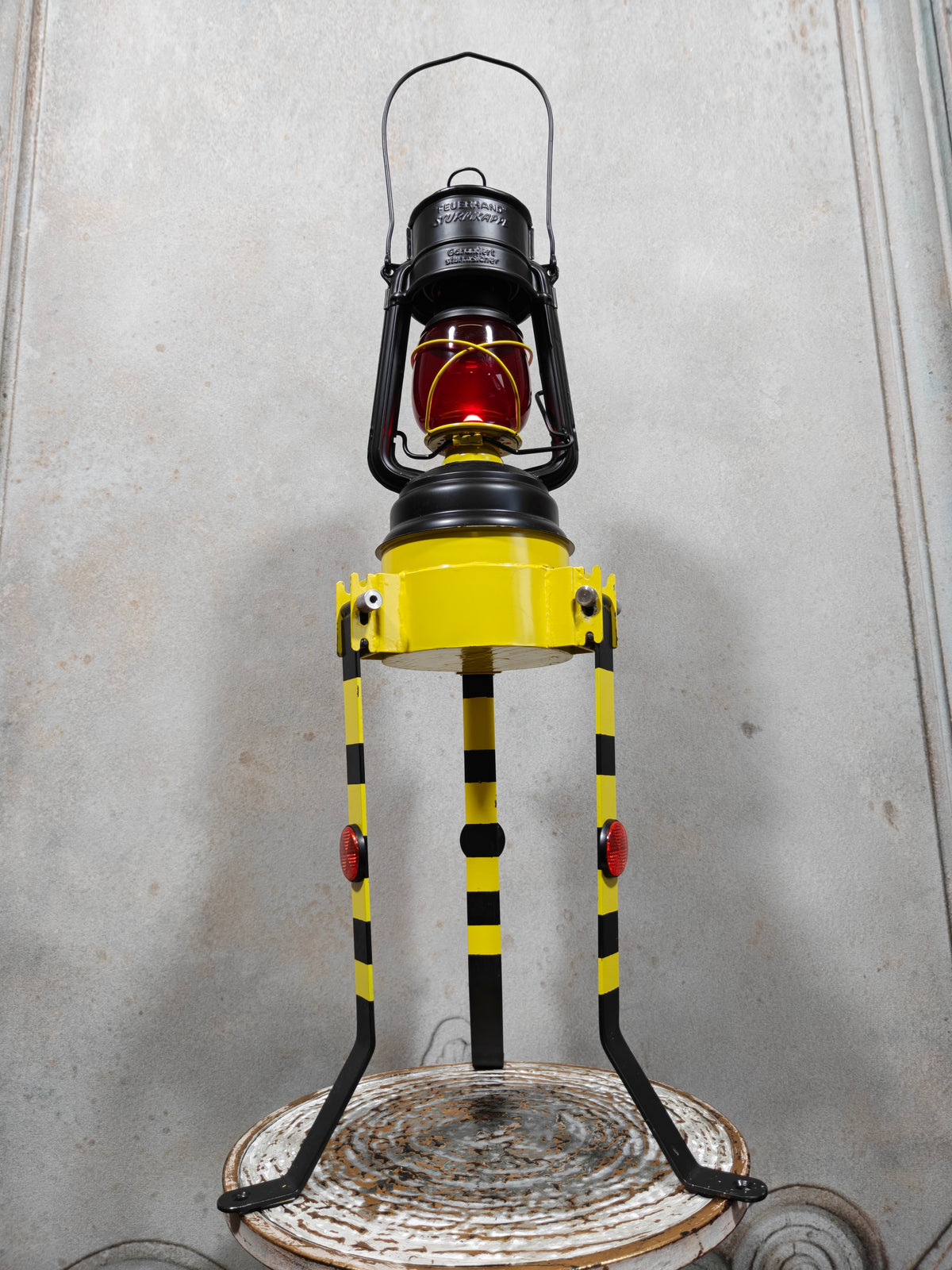 Fantastic and Unique Feuerhand 276 Breakdown Lantern – One‑of‑a‑Kind Custom Piece – oil lamp with black and red glass design.