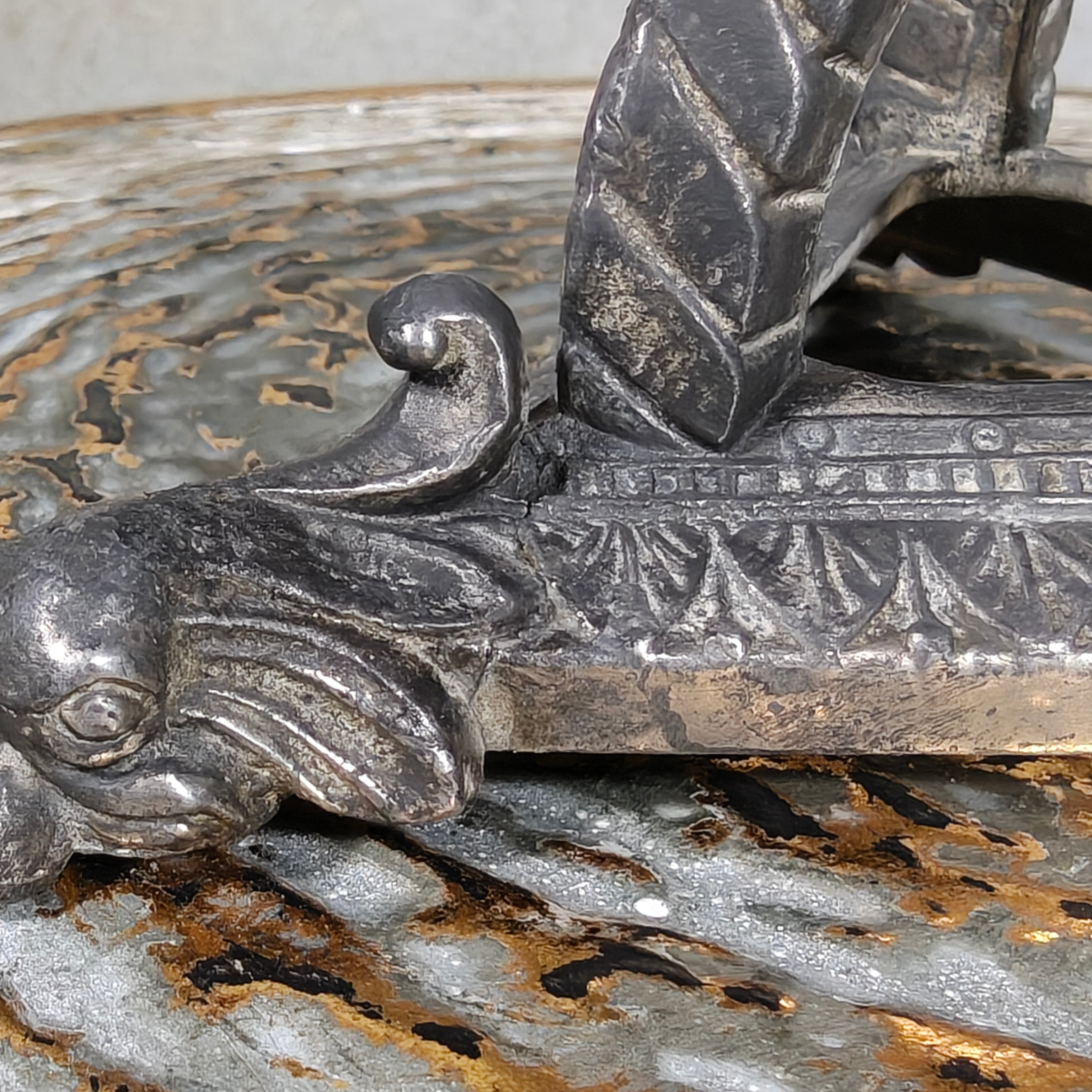Unique Antique Tin Oil Lamp – Hexagonal Reservoir & Animal‑Head Feet (1930s–50s)