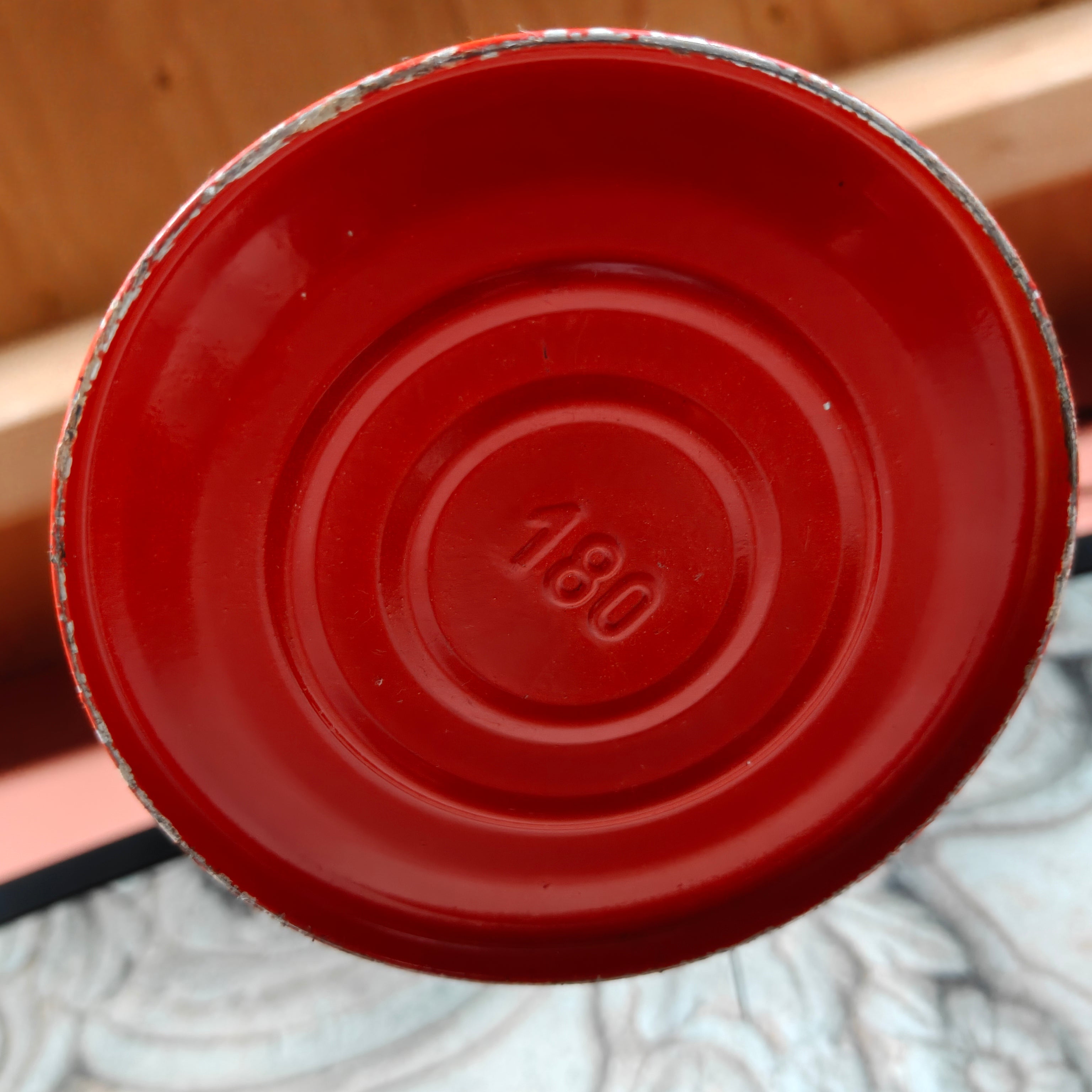 Bottom view of the Beautiful and Functional Czech Storm Lantern – Meva 863 (1980) oil lamp in red paint finish