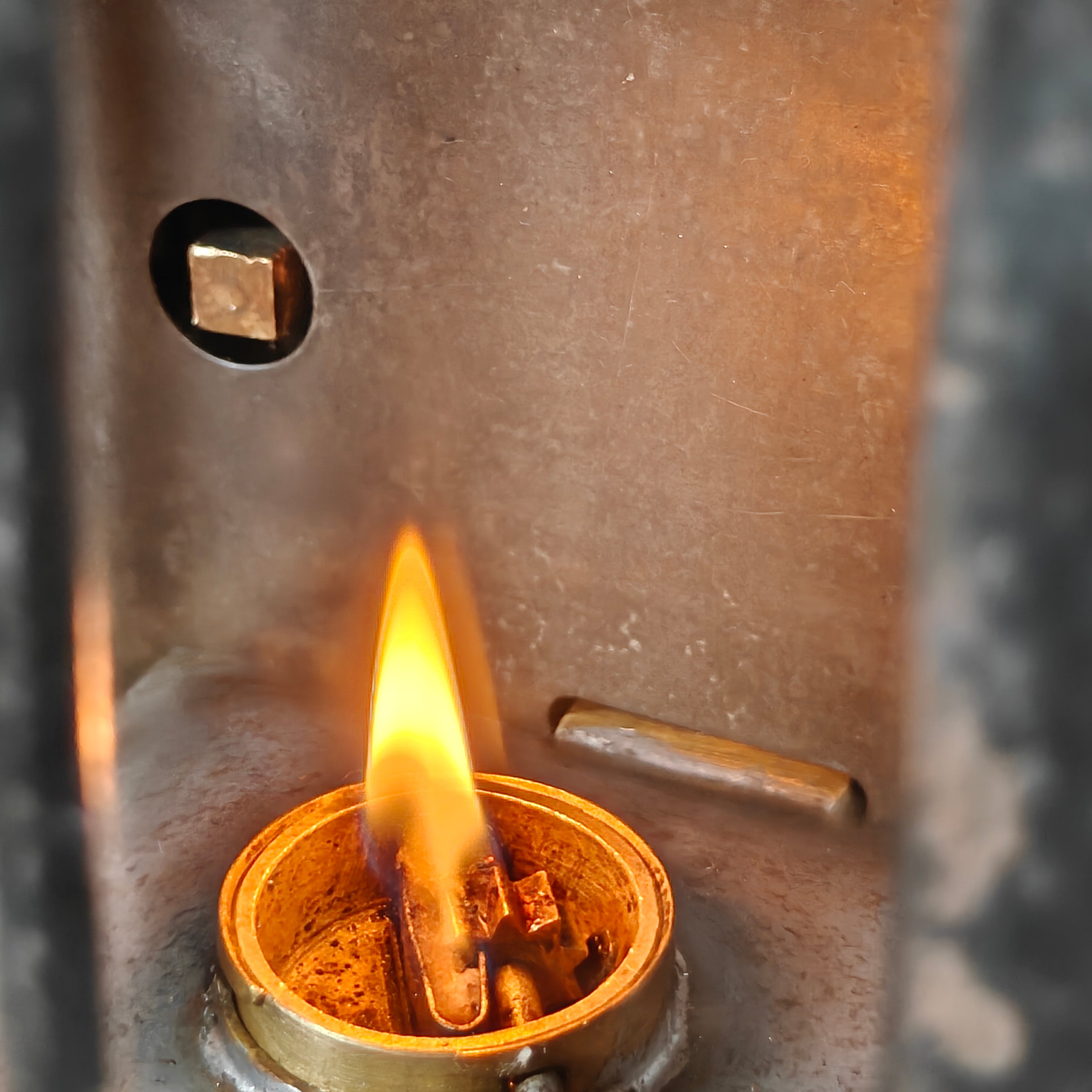Rare Antique Railway Lantern – Luchaire Paris – French Railways (Nord) oil lamp burning with unique reservoir lock mechanism visible