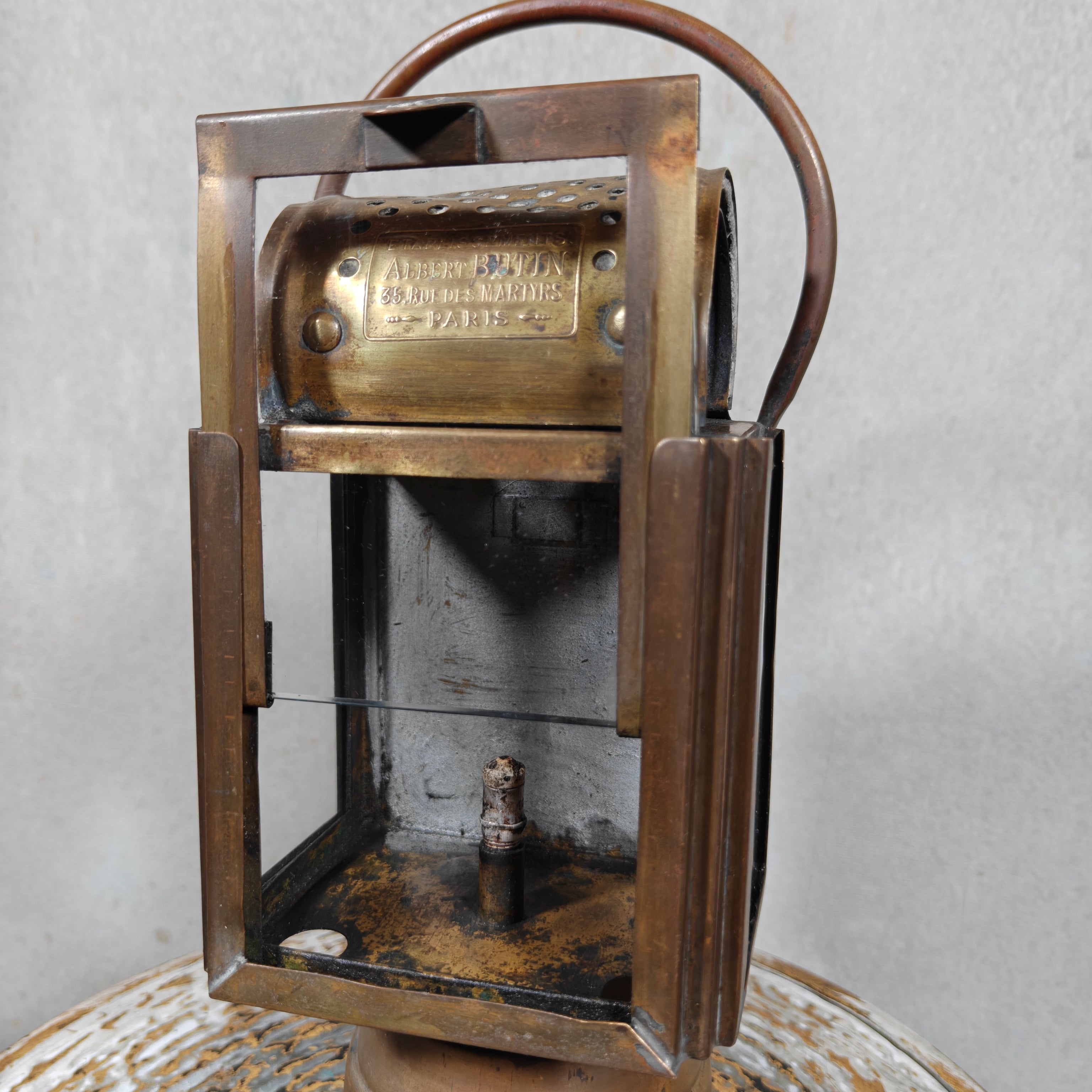 Beautiful Antique A. Butin Carbide Hand Lamp – Paris – Copper & Brass – Circa 1920–1930