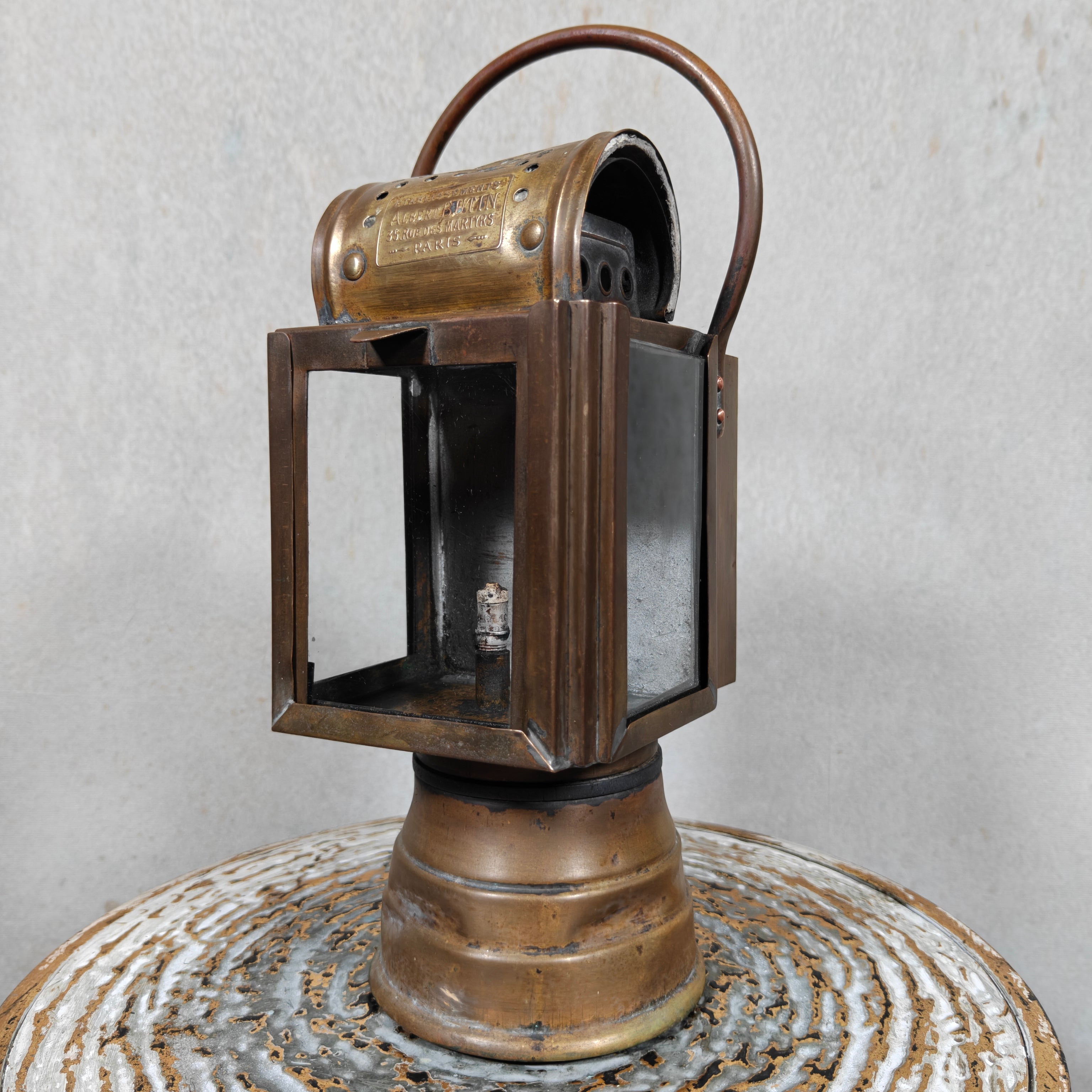 Beautiful Antique A. Butin Carbide Hand Lamp – Paris – Copper & Brass – Circa 1920–1930