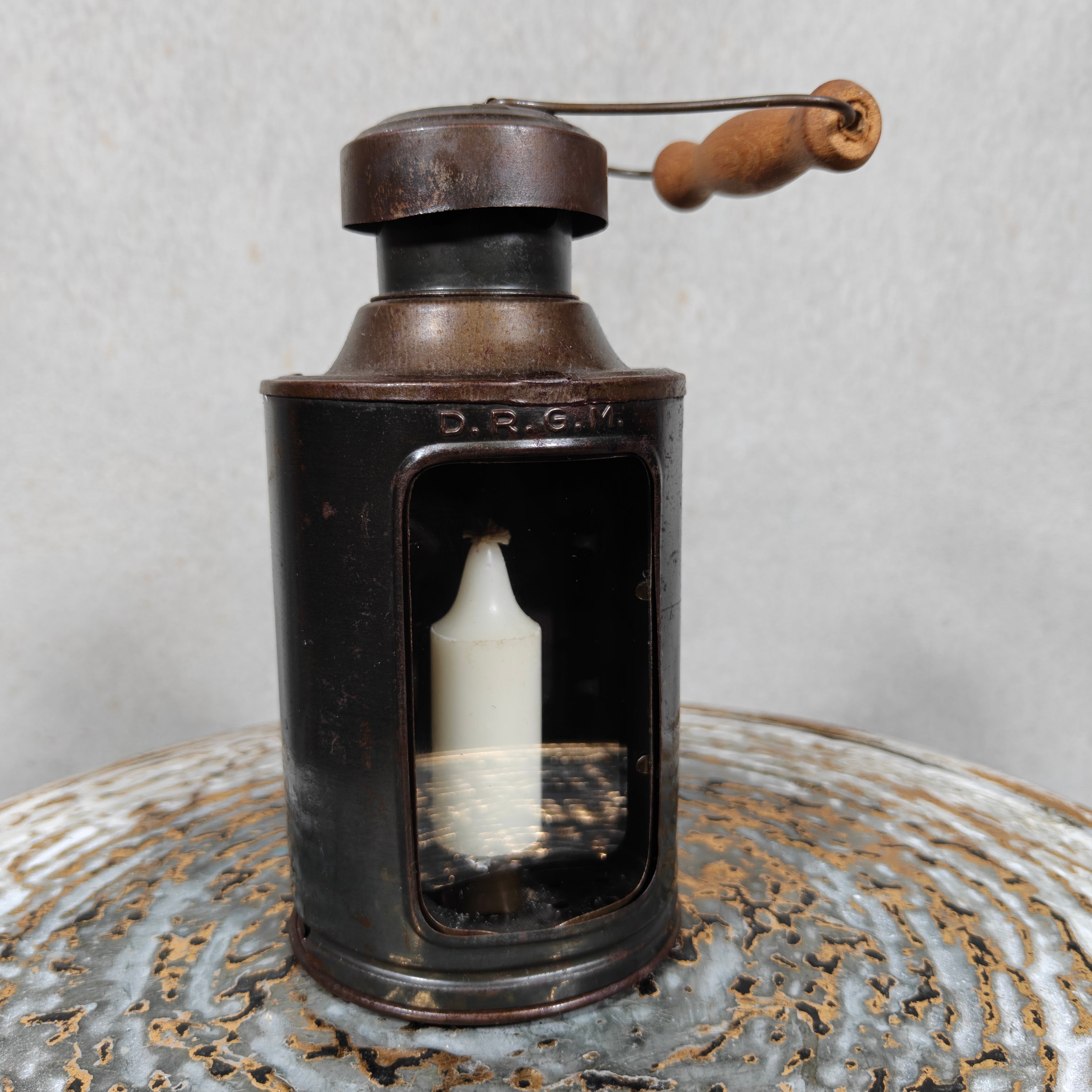 Exceptional Blackout Candle Lantern – DRGM – Blue & Clear Glass – c. 1940s