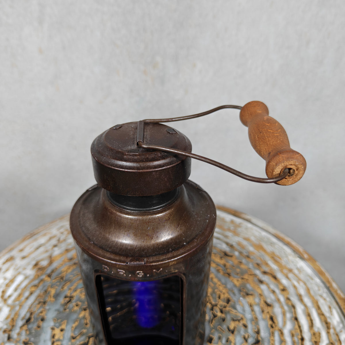 Exceptional Blackout Candle Lantern – DRGM – Blue & Clear Glass – c. 1940s