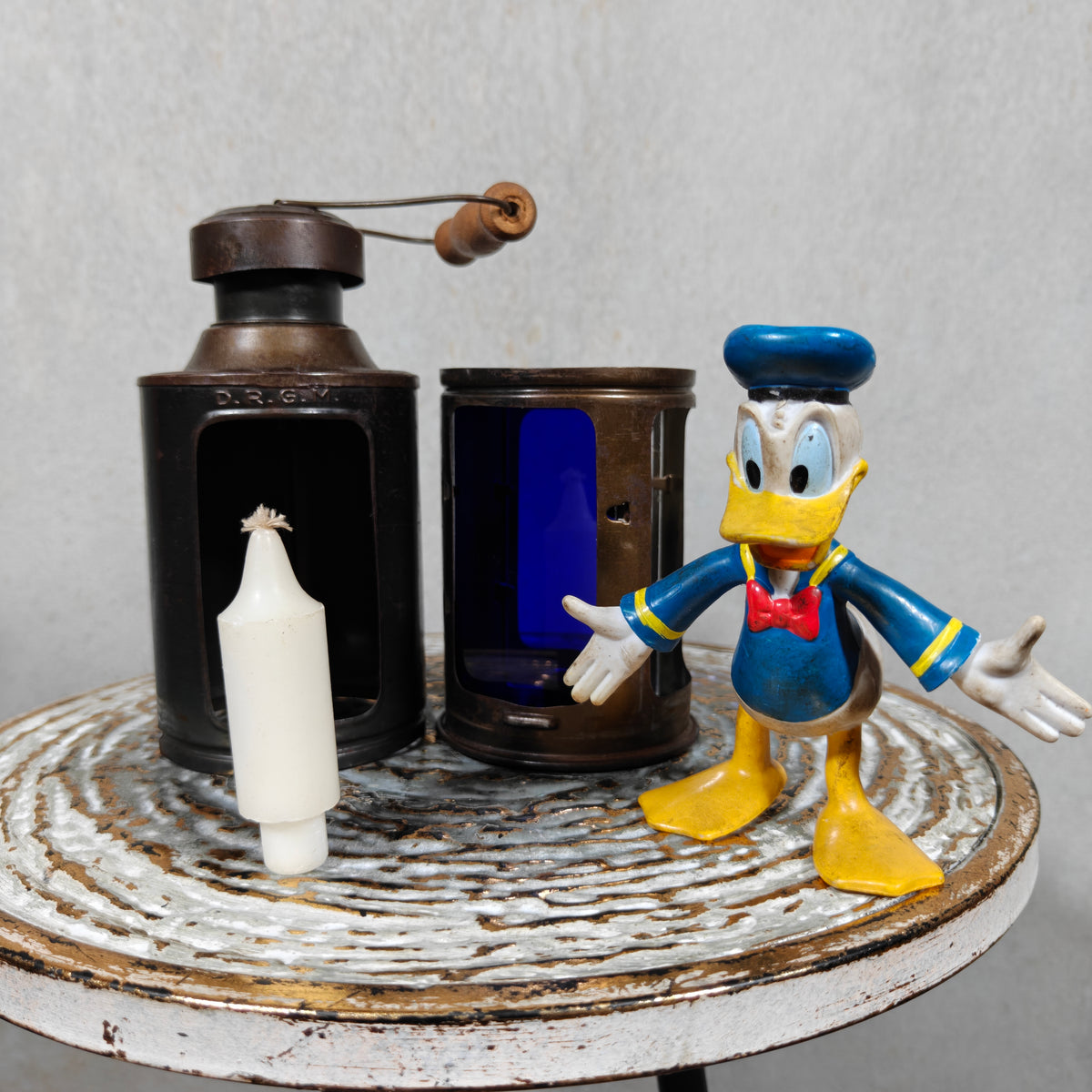 Exceptional Blackout Candle Lantern – DRGM – Blue & Clear Glass – c. 1940s
