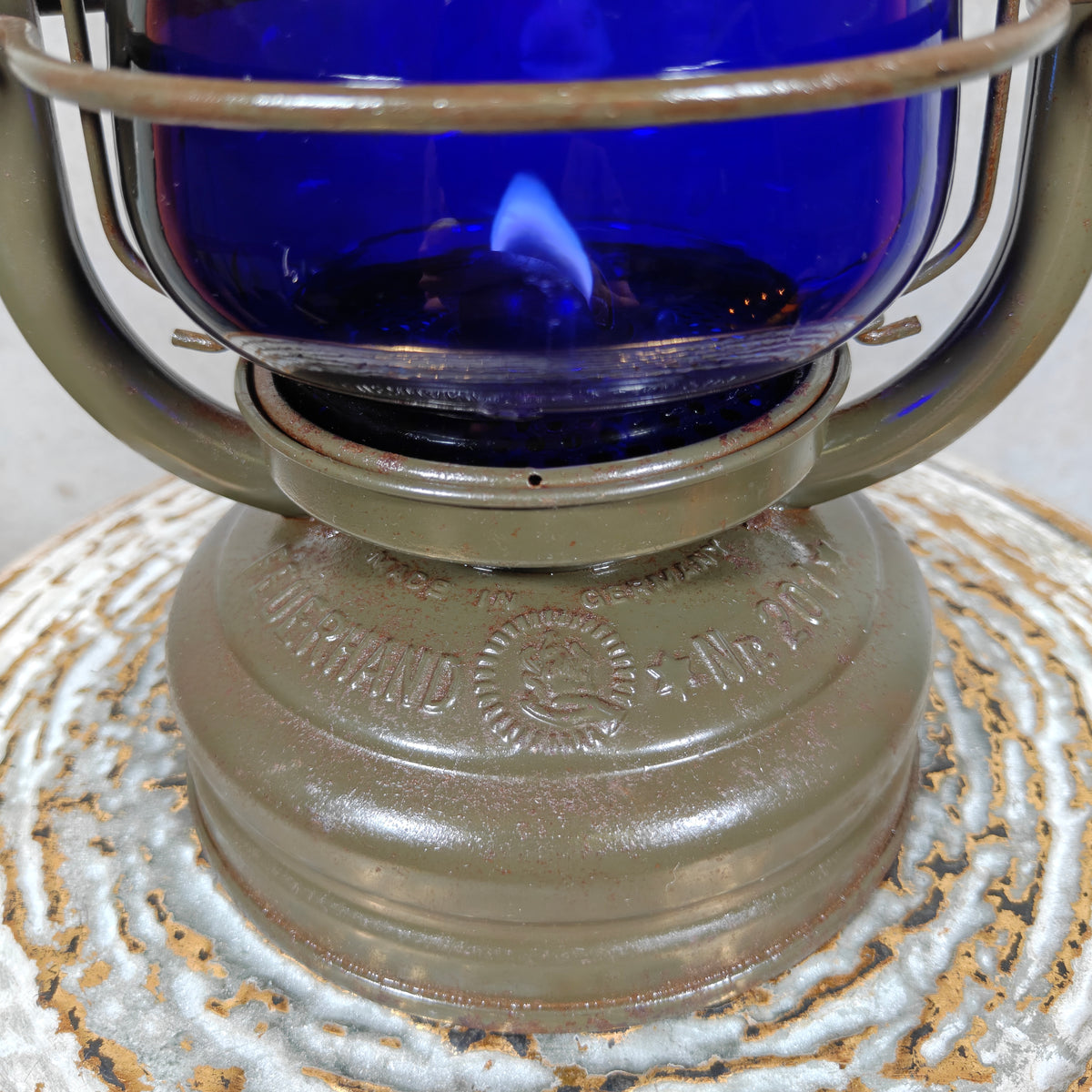 Stunning Original Feuerhand 201 hurricane Lantern, original paint (1930s) – Rare Blue Glass