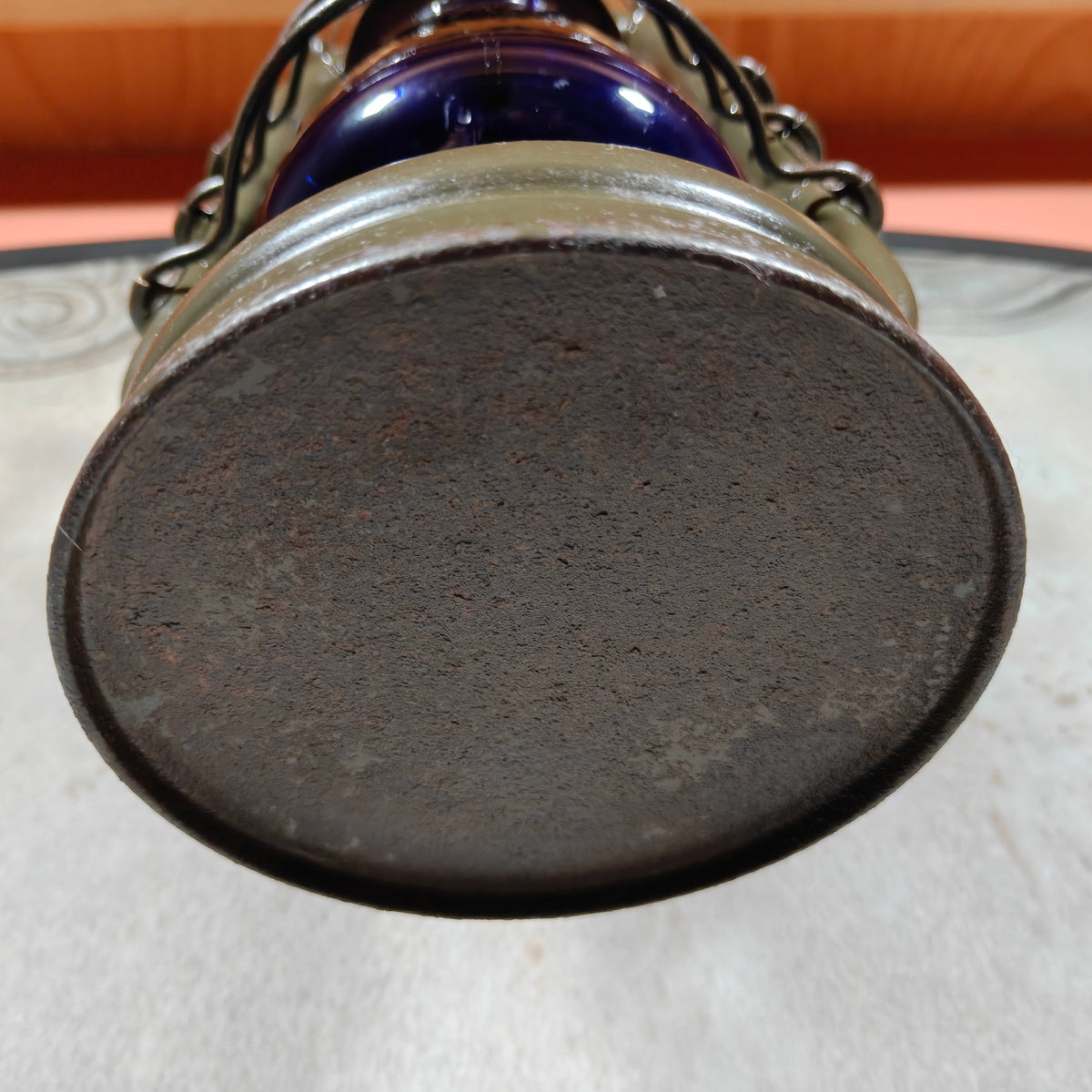 Stunning Original Feuerhand 201 hurricane Lantern, original paint (1930s) – Rare Blue Glass