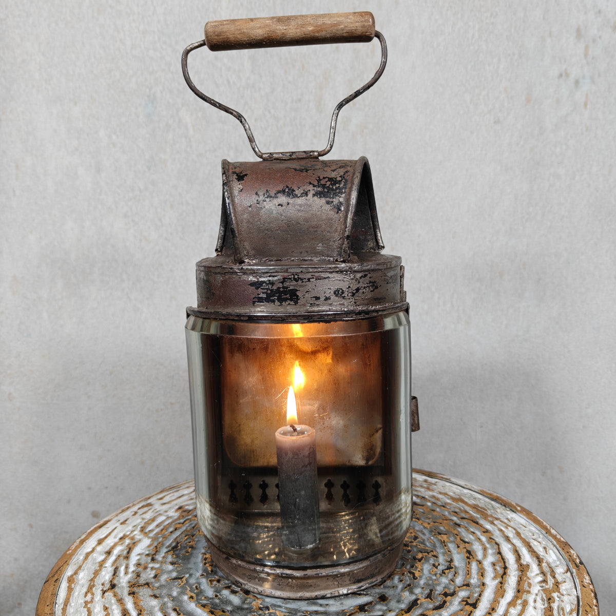 Rare Antique Hand Lantern / Candle Lantern – Semi-Circular Faceted Glass – c. 1900–1920