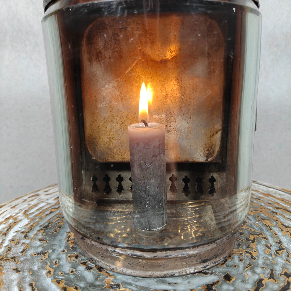 Rare Antique Hand Lantern / Candle Lantern – Semi-Circular Faceted Glass – c. 1900–1920