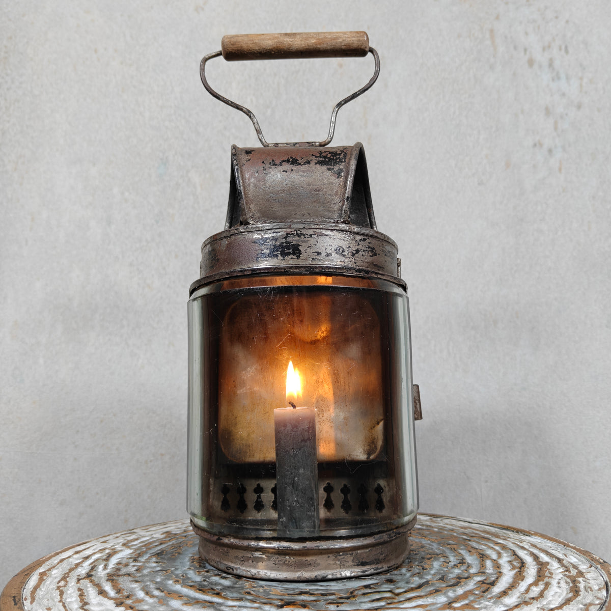 Rare Antique Hand Lantern / Candle Lantern – Semi-Circular Faceted Glass – c. 1900–1920