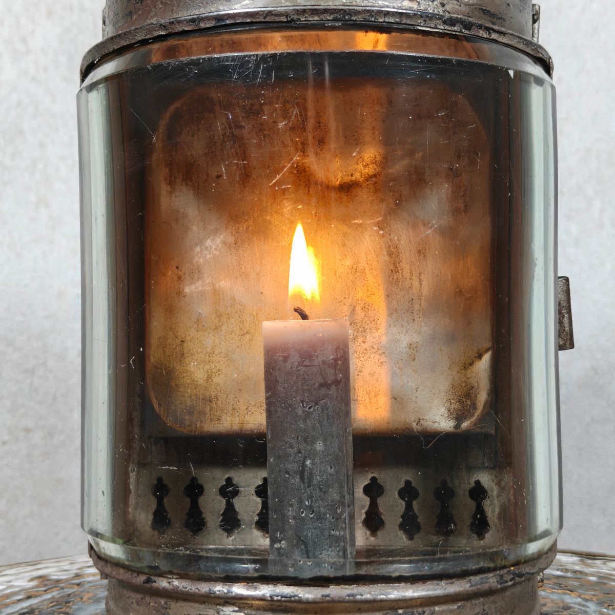Rare Antique Hand Lantern / Candle Lantern – Semi-Circular Faceted Glass – c. 1900–1920