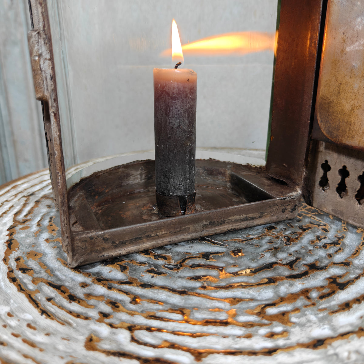 Rare Antique Hand Lantern / Candle Lantern – Semi-Circular Faceted Glass – c. 1900–1920