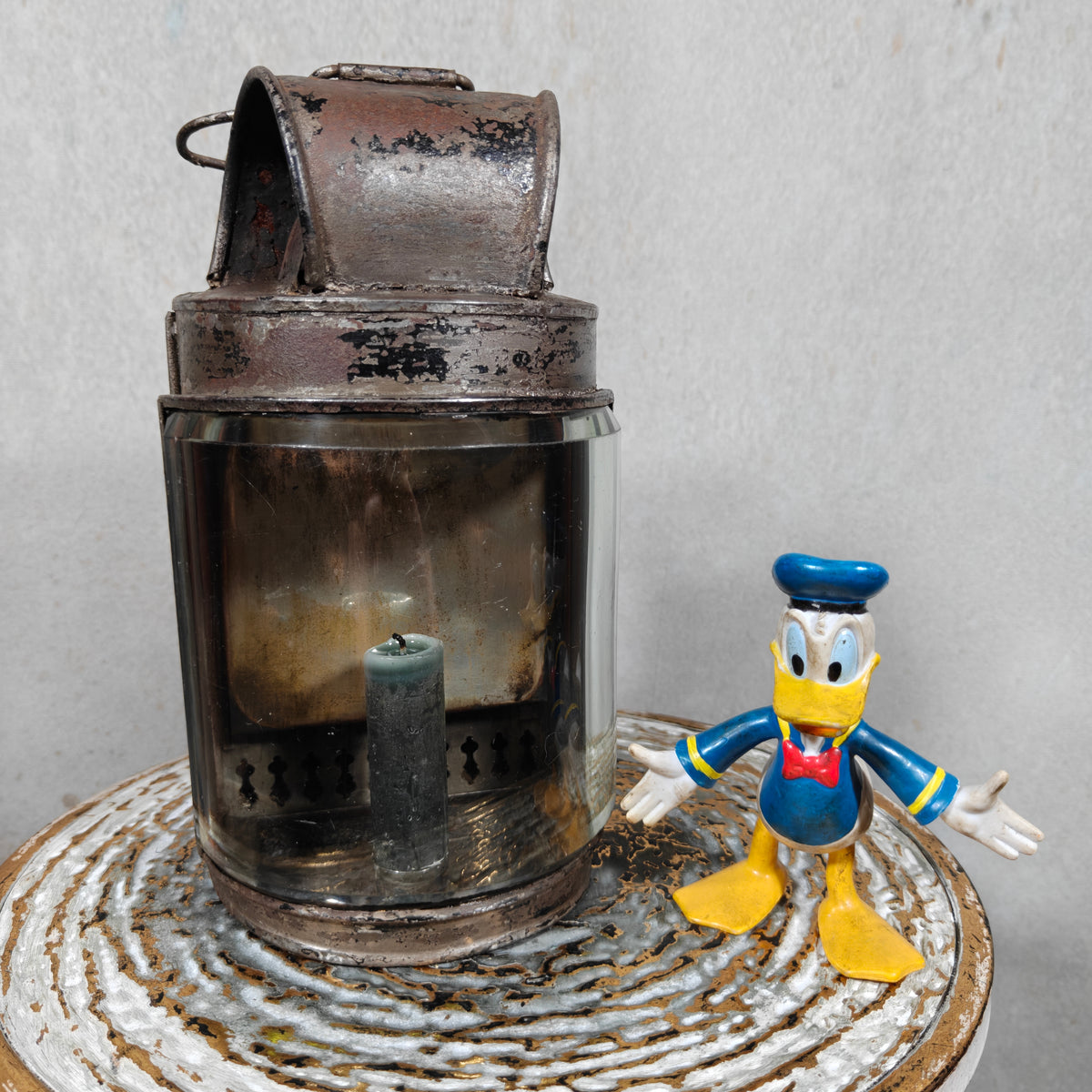Rare Antique Hand Lantern / Candle Lantern – Semi-Circular Faceted Glass – c. 1900–1920