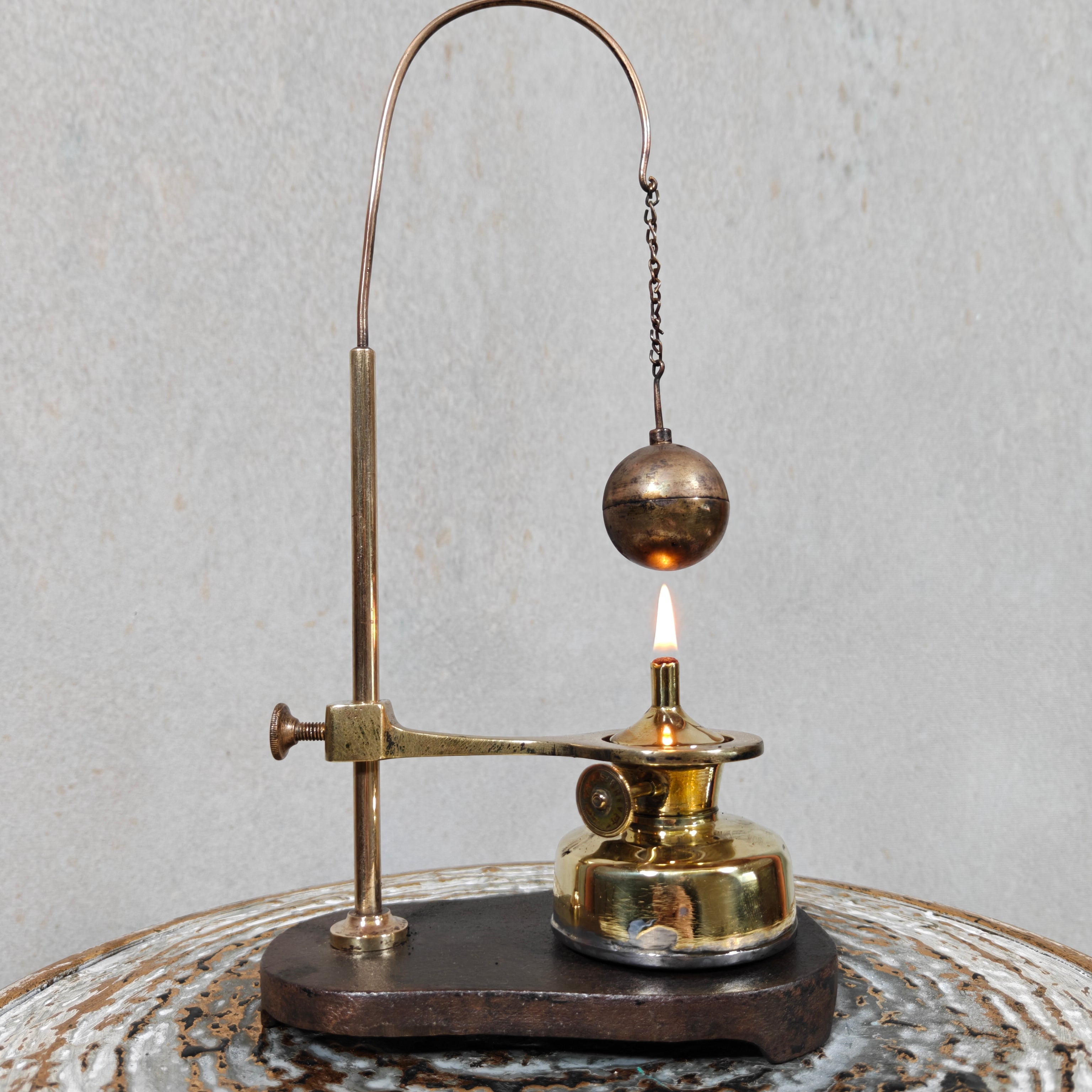 Fascinating Historical Physics Instrument – ’s Gravesande’s Ball and Ring with Oil Lamp (ca. 1875–1900)
