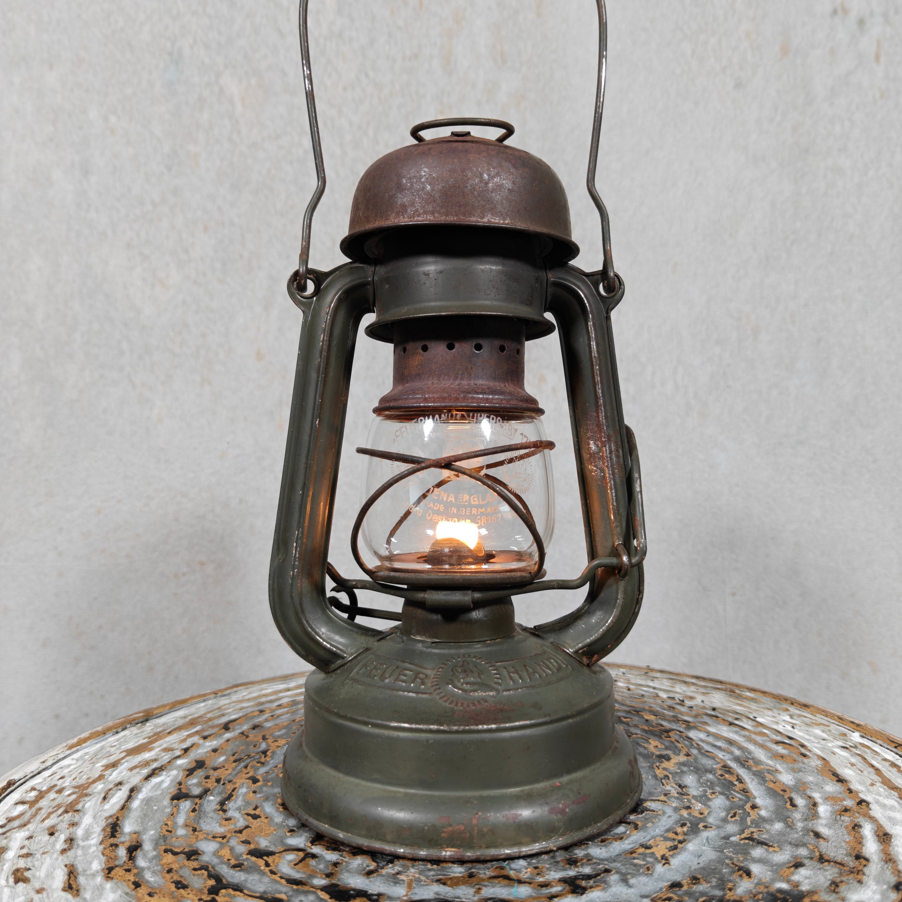 Rare Feuerhand 176 Hurricane Lantern with “Pilzkopf” Top and Original Marked Glass (1940s)