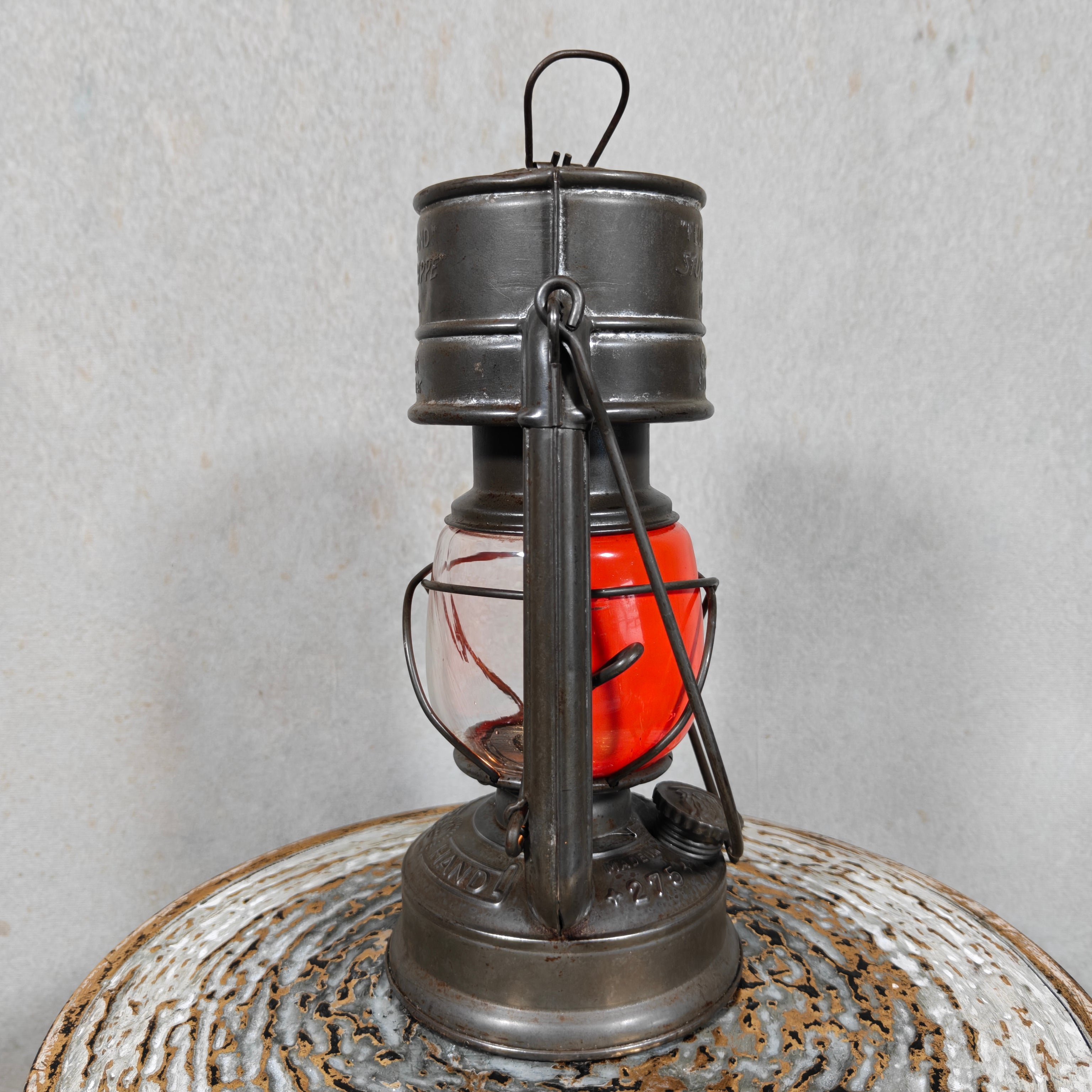 Extremely Rare Hurricane Lantern – Feuerhand 275 STK – Early Post‑WWII Model, No “Baby” Marking, with Half‑Red Auer Glass