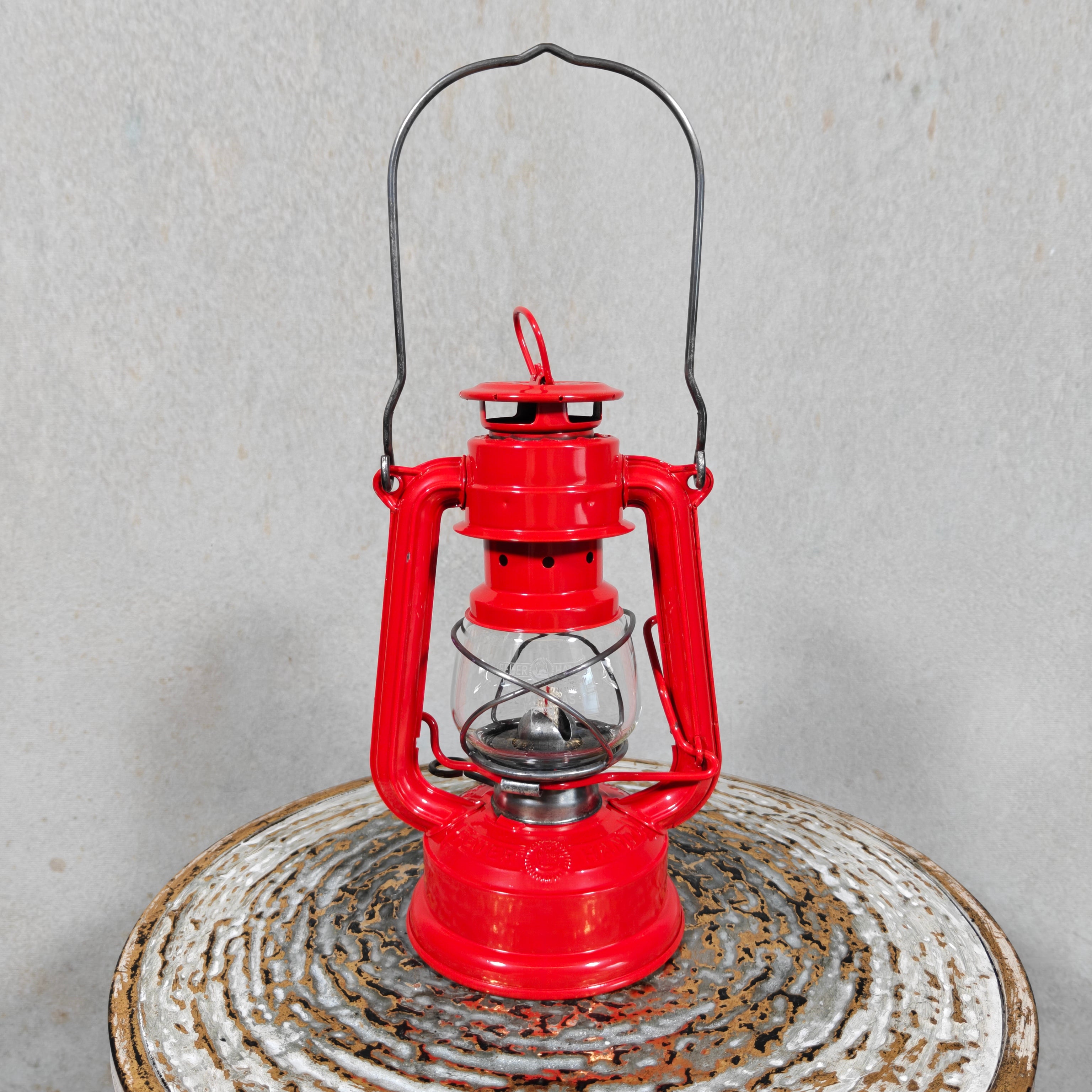 Fantastic New Old Stock Unused Red Hurricane Lantern – Feuerhand 175, 1970s