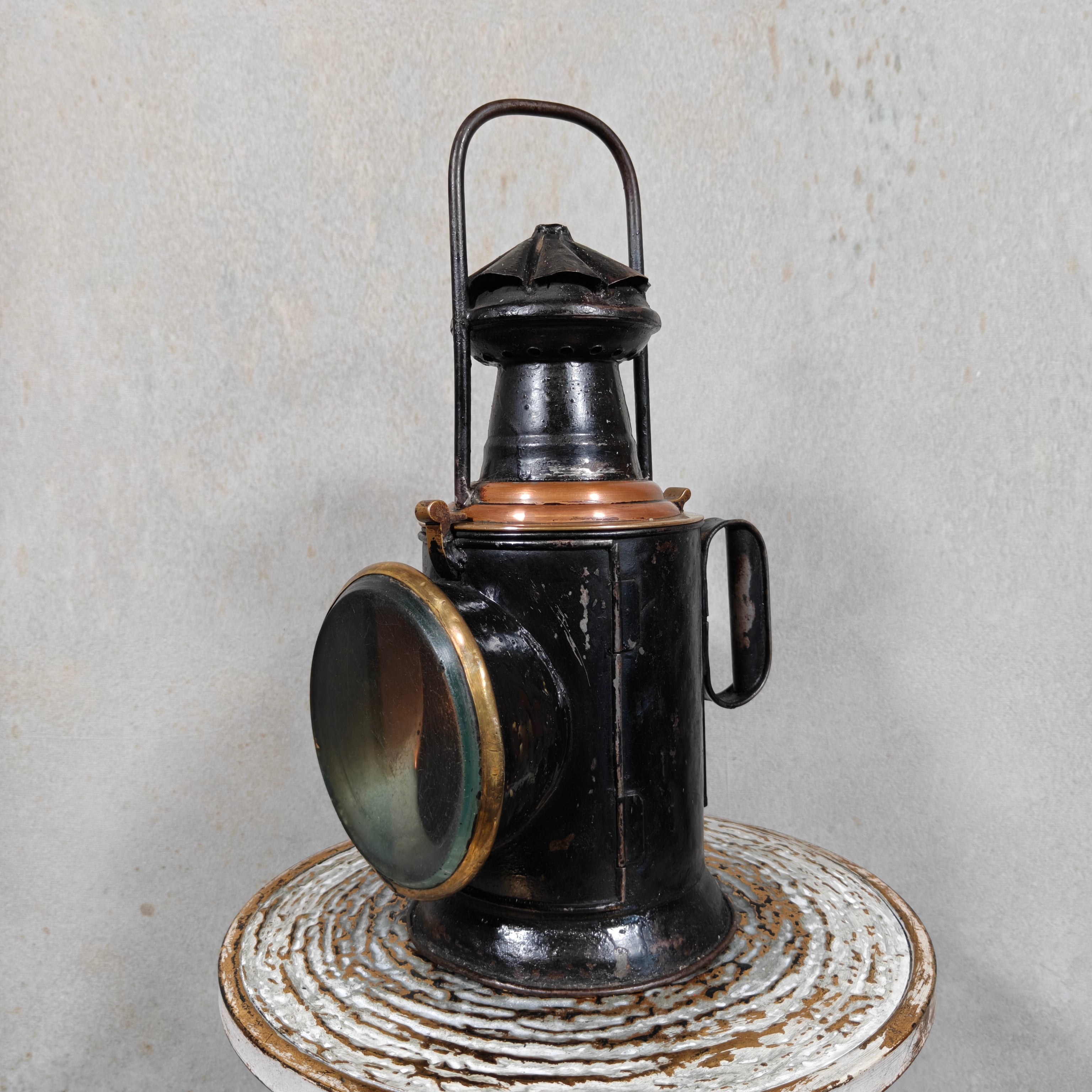 Large and Unique Signal Lamp – Copper, Brass & Steel – Red, Green & Clear Light – Well‑Used, Characterful Condition