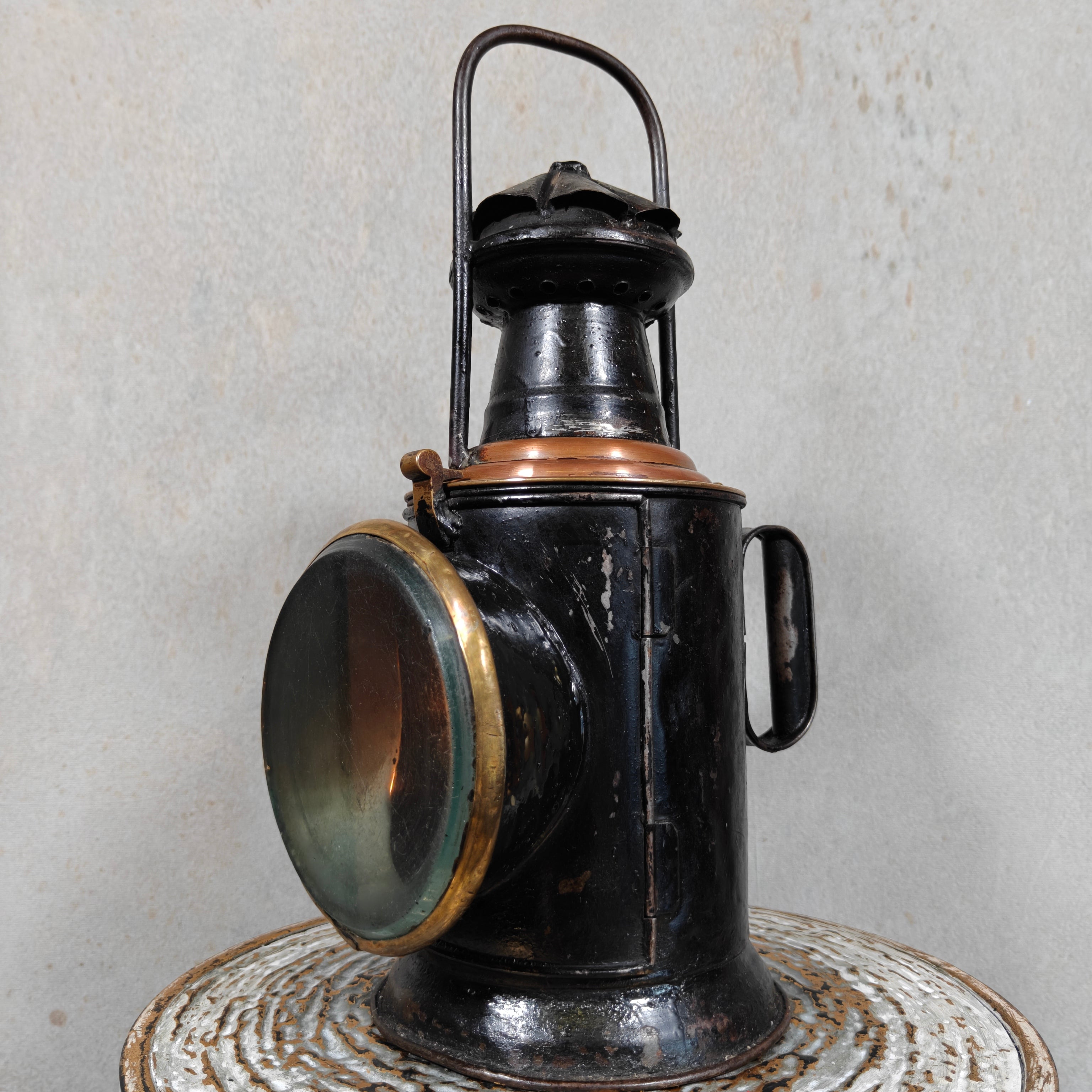 Large and Unique Signal Lamp – Copper, Brass & Steel – Red, Green & Clear Light – Well‑Used, Characterful Condition