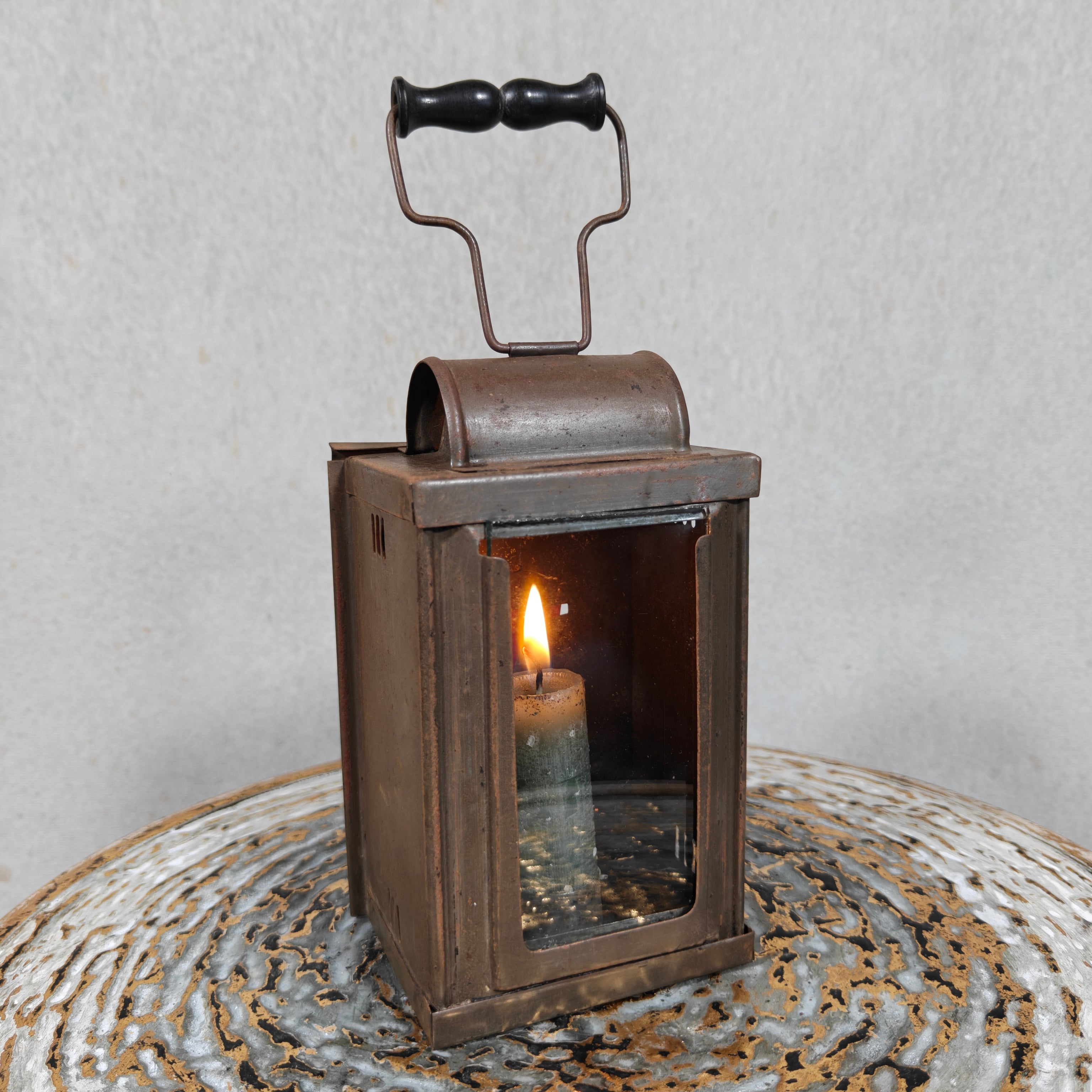 Unique Old & Vintage Hand Lantern / Candle Lamp – Hand Lamp with Glass and Red Rear Light, Complete and Working