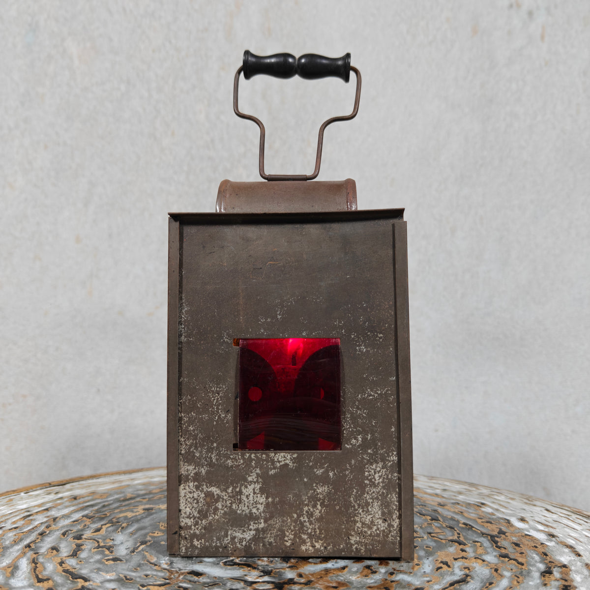 Unique Old & Vintage Hand Lantern / Candle Lamp – Hand Lamp with Glass and Red Rear Light, Complete and Working