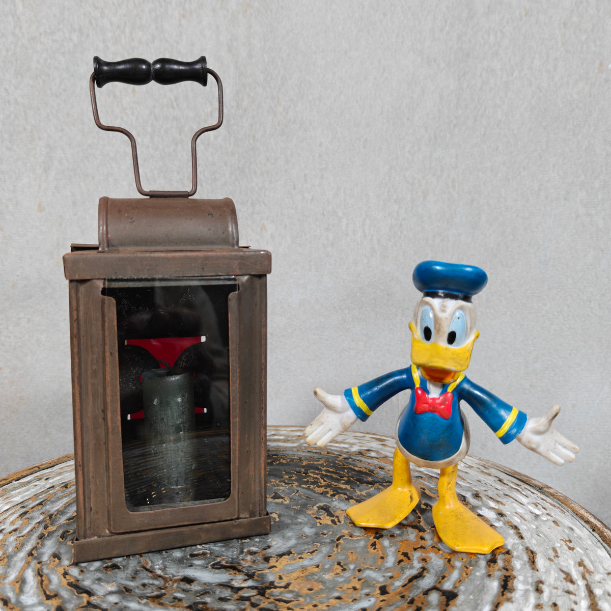 Unique Old & Vintage Hand Lantern / Candle Lamp – Hand Lamp with Glass and Red Rear Light, Complete and Working