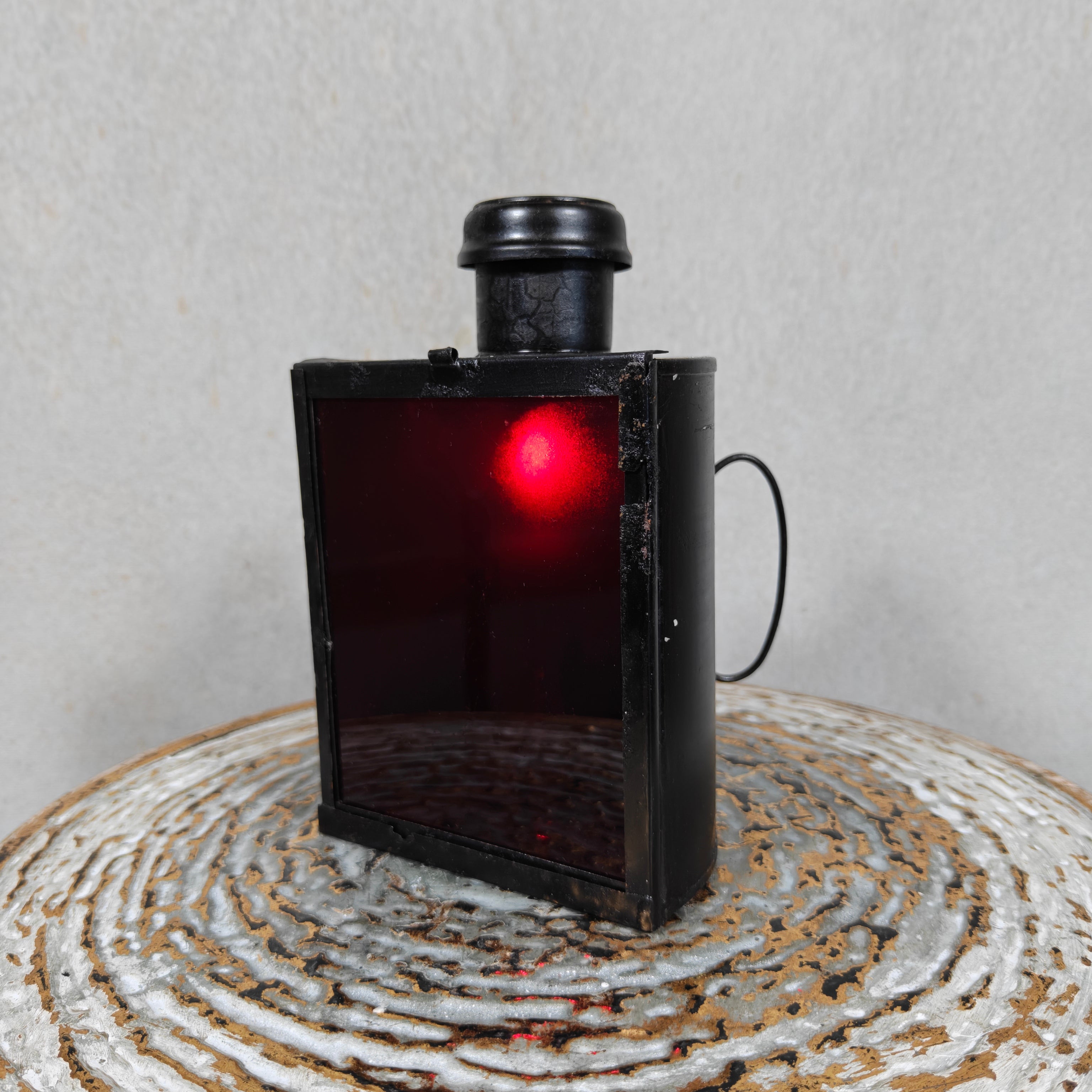 Antique Signal Lamp / Candle Lantern / Hand Lantern with Red Glass