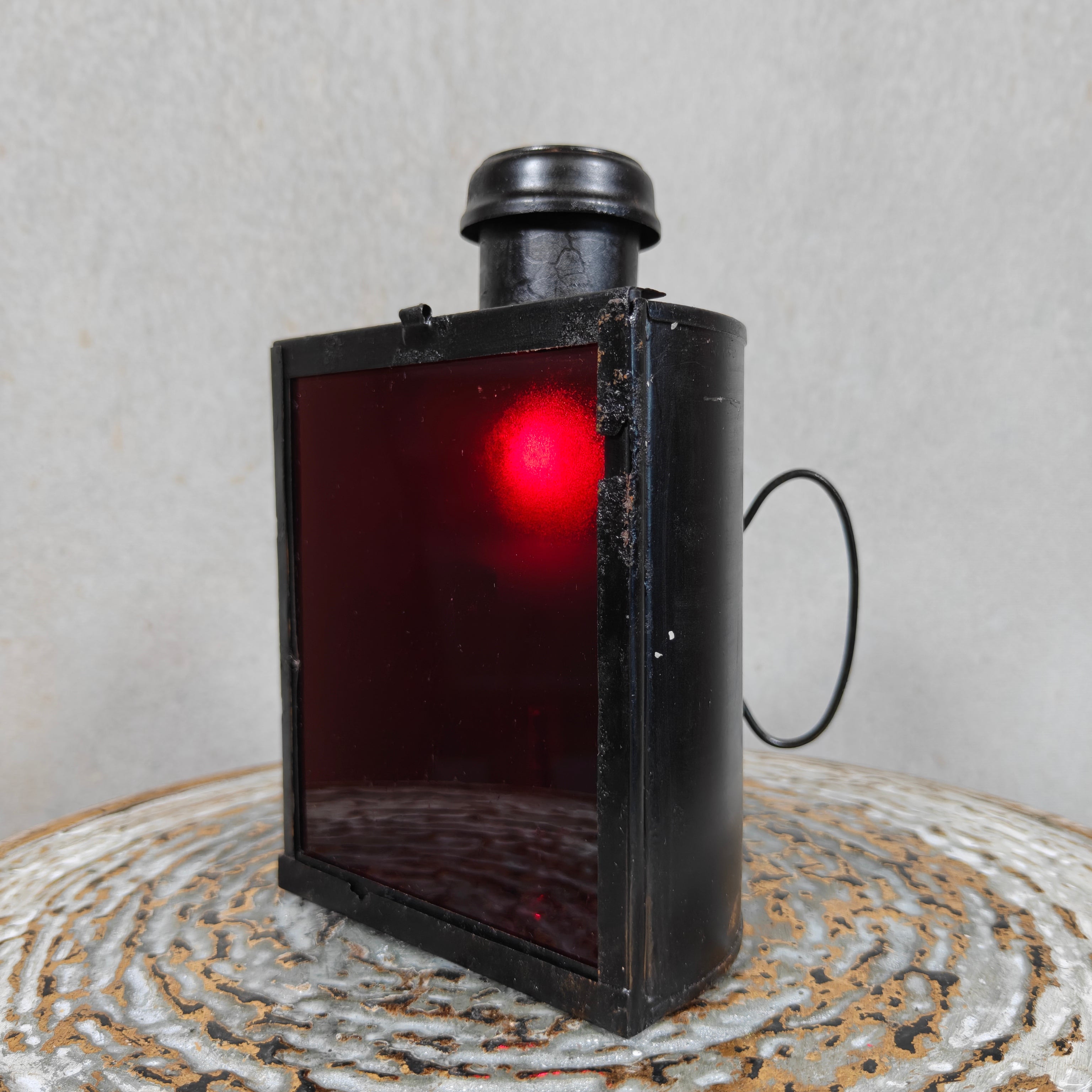 Antique Signal Lamp / Candle Lantern / Hand Lantern with Red Glass