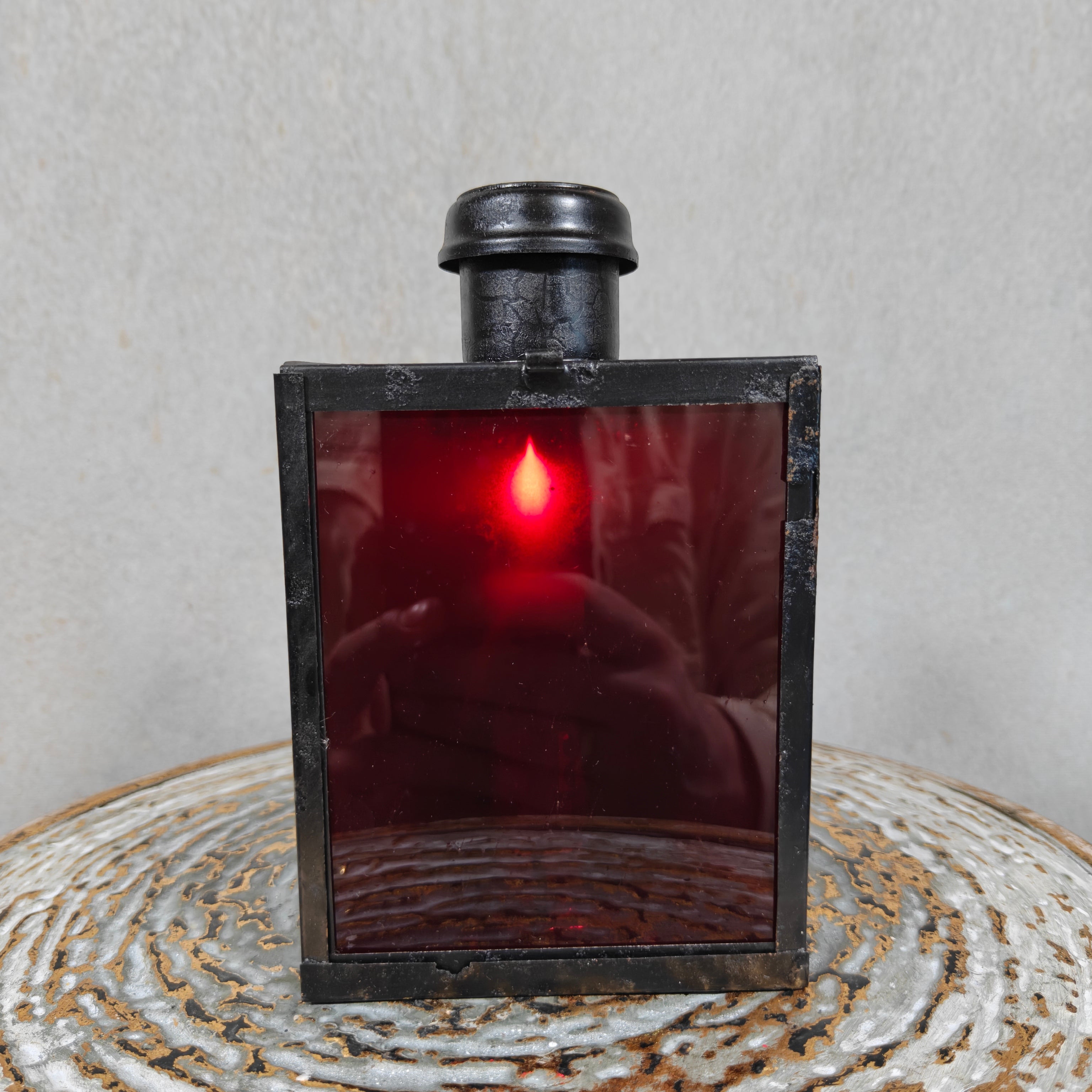 Antique Signal Lamp / Candle Lantern / Hand Lantern with Red Glass